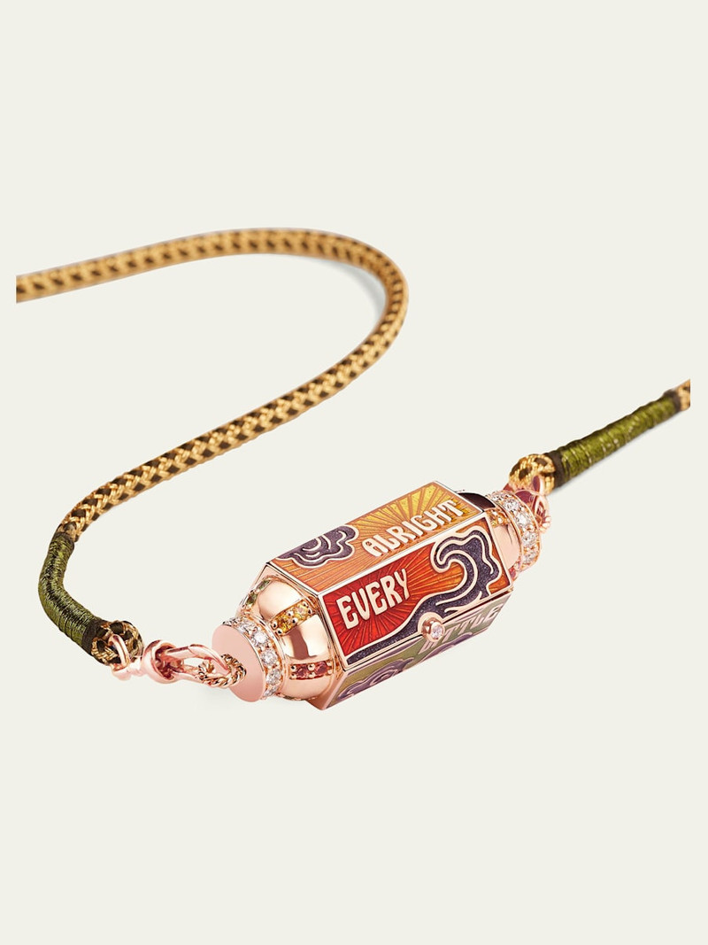 MARIE LICHTENBERG 18k Rose Gold Diamond and Sapphires Box Locket Cord Necklace outlook