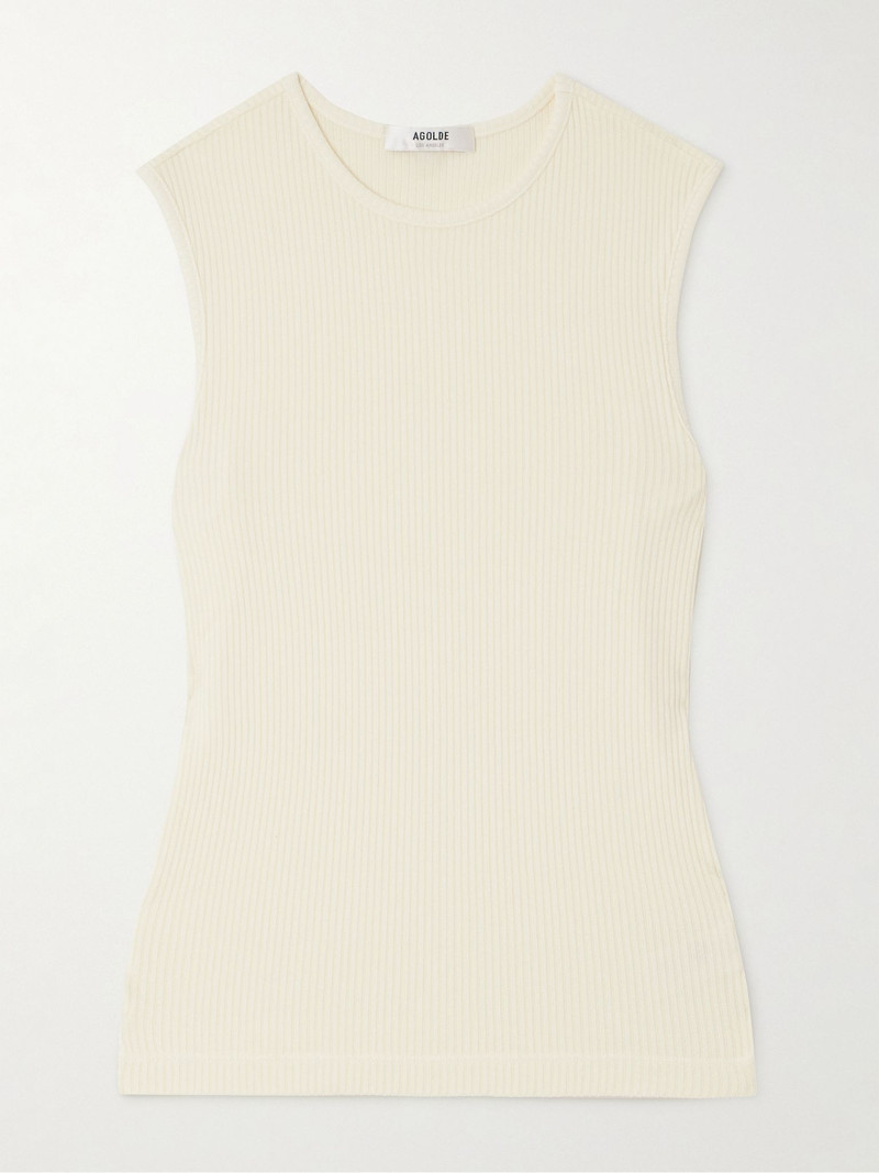 Binx ribbed stretch-Lyocell and organic cotton-blend tank Ecru 1