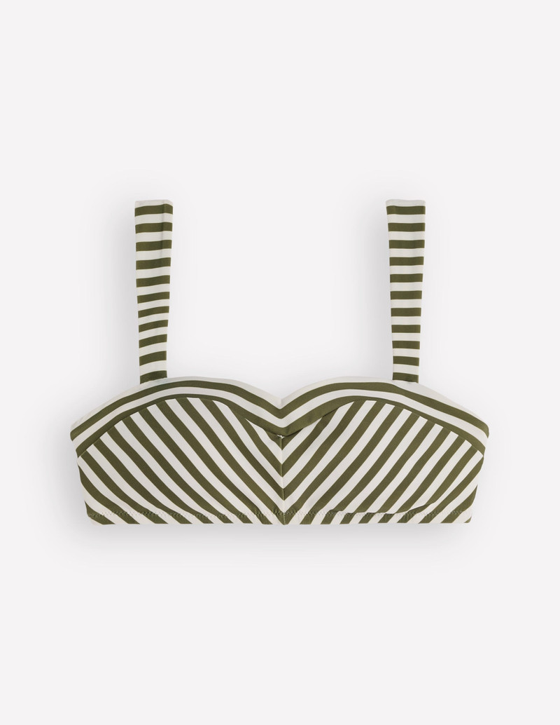 Clean Sweetheart Bikini Top-Olive, Ivory Stripe - 1