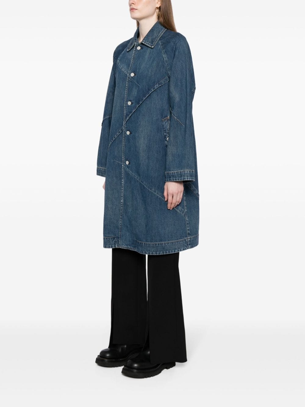 single-breasted denim coat - 3