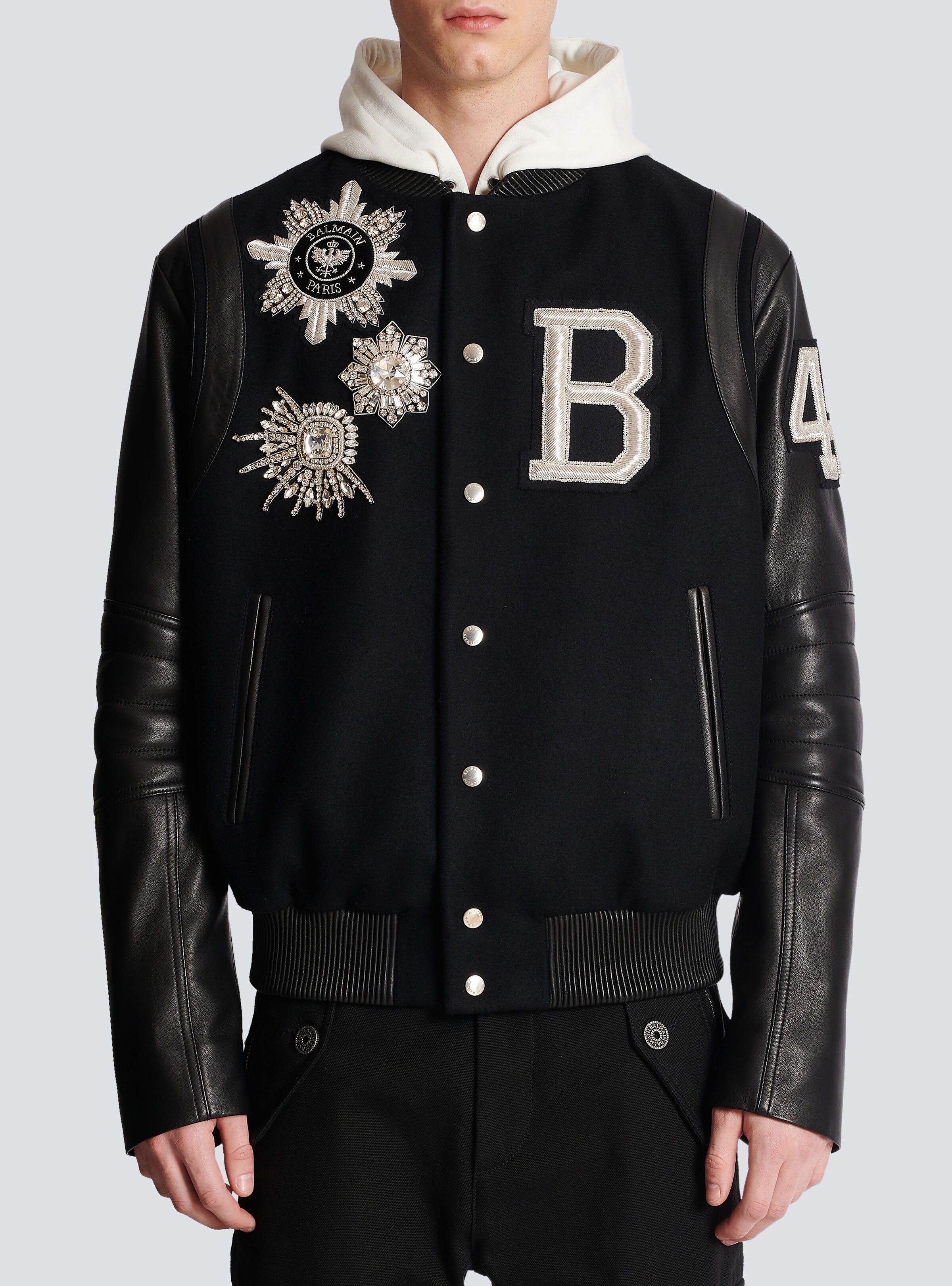 Balmain leather and wool jacket - 5