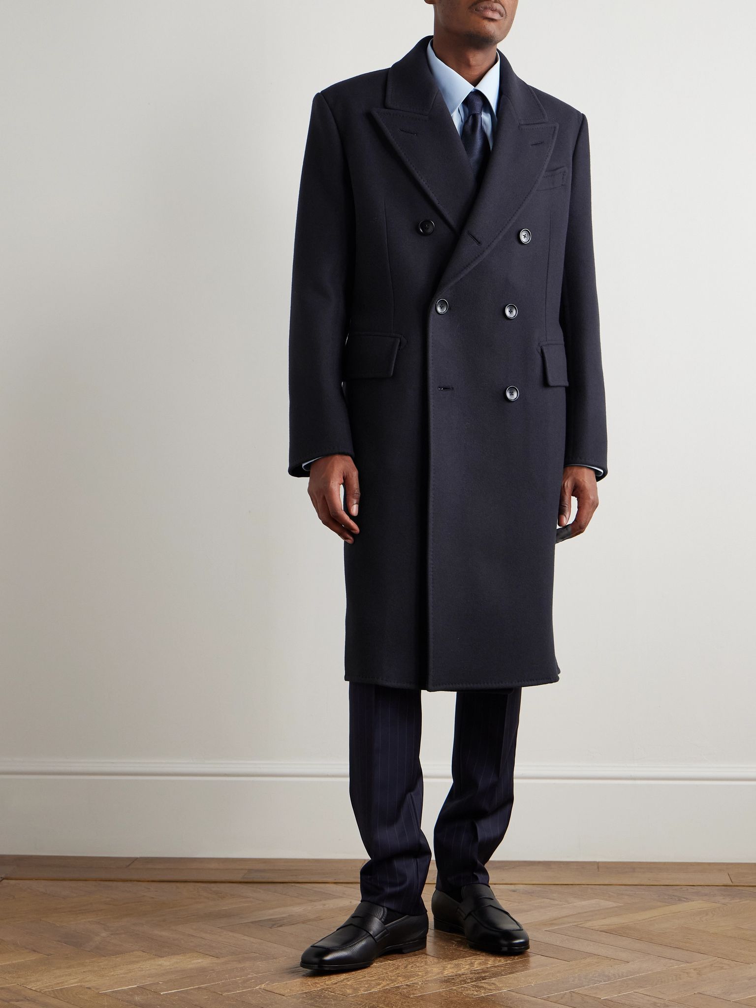 Double-Breasted Wool Overcoat Navy - 3