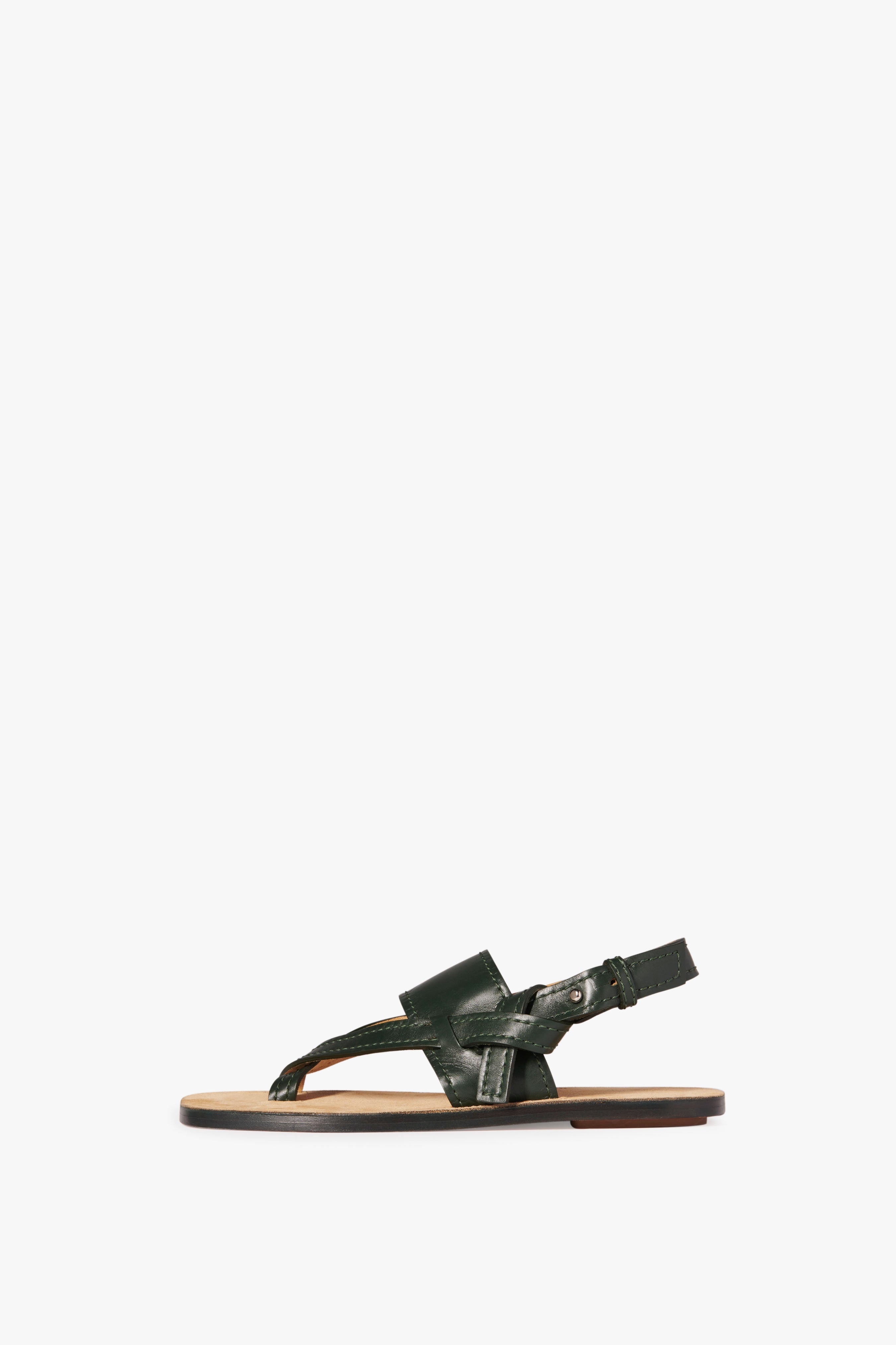 Eve Flat Sandal in Bottle Green - 1