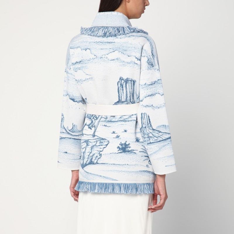 Alanui White/blue Silent Rider cardigan in wool - 2