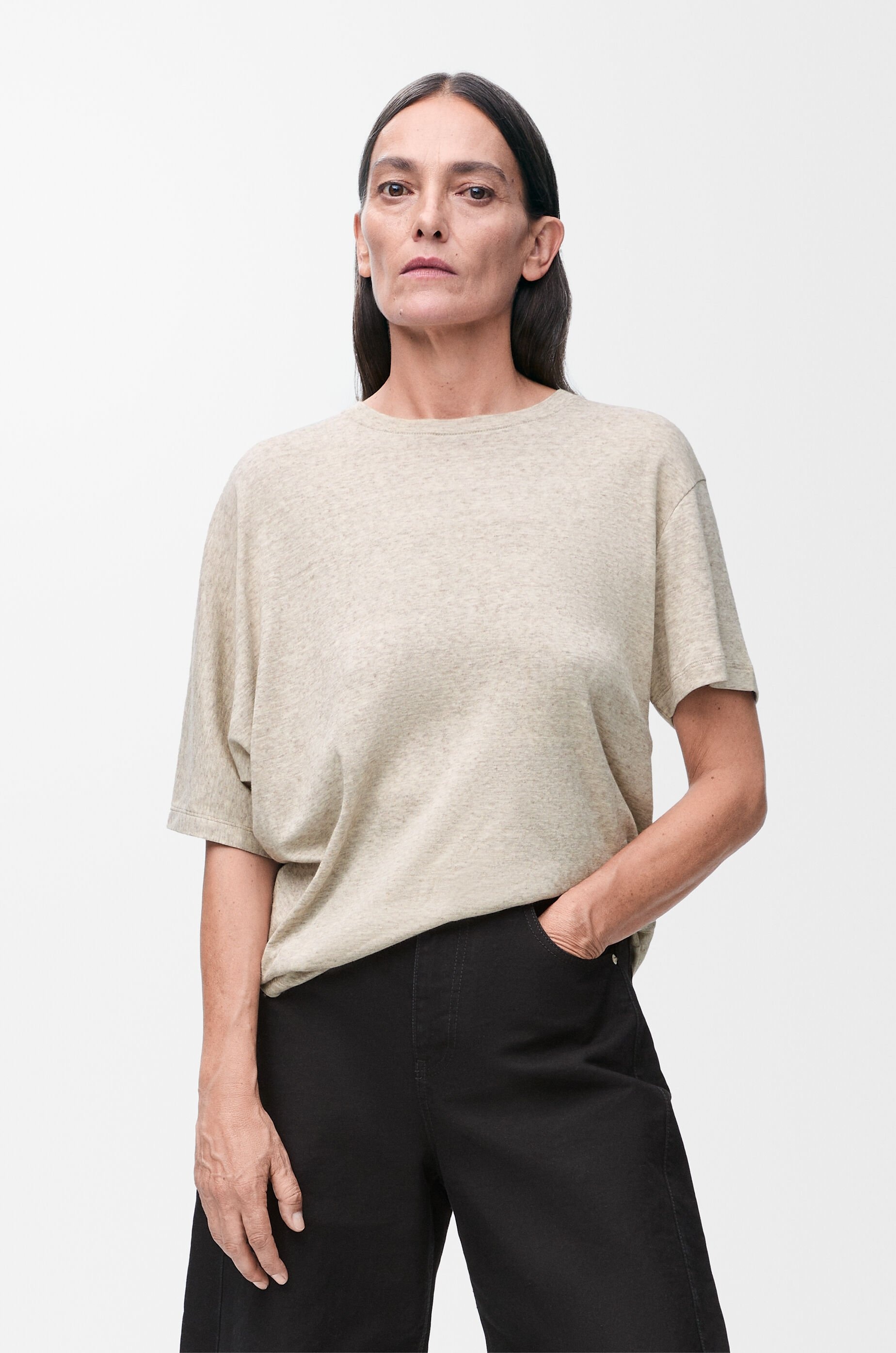 Draped T-shirt in cotton and wool - 3