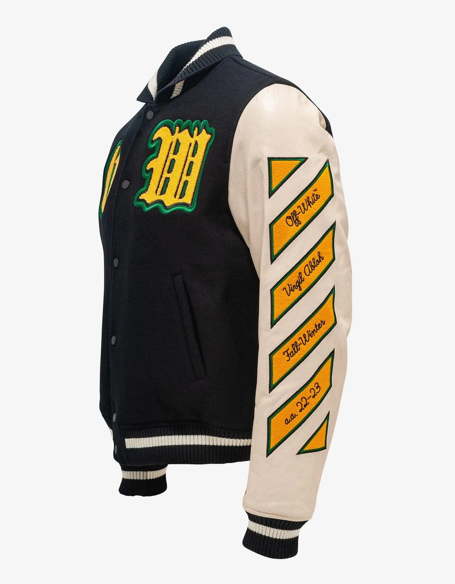 Off-White Black Graphics Leather Varsity Jacket - 3