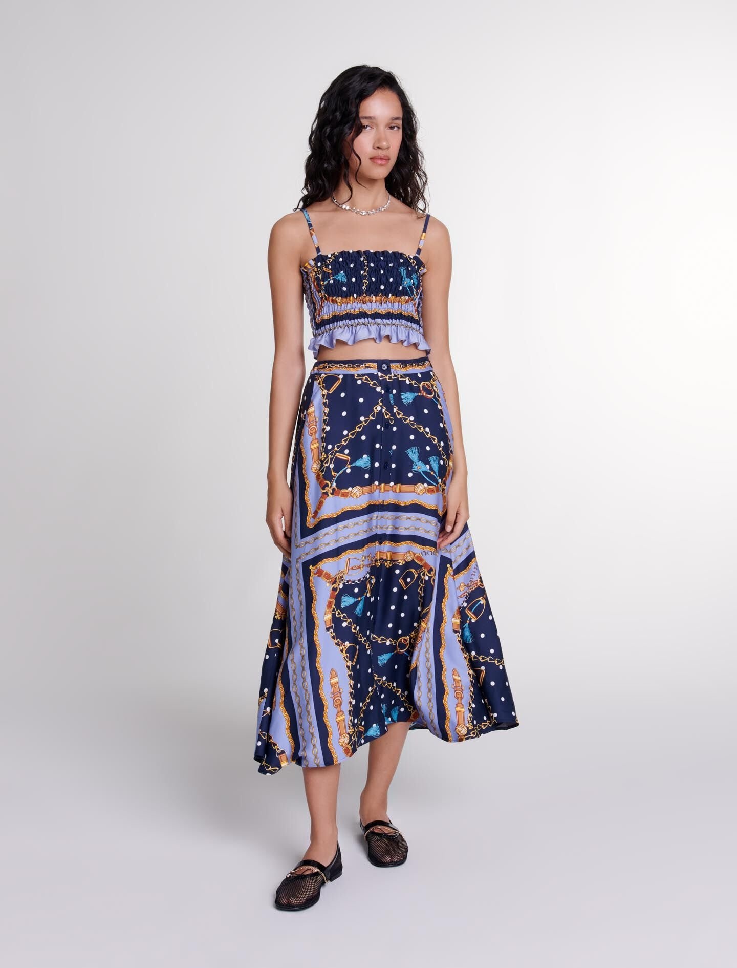 Satin-effect patterned short skirt - 2