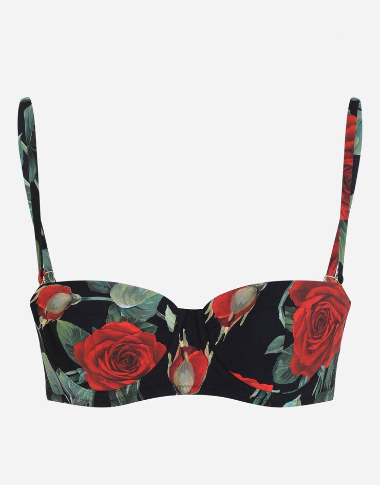 Rose-print balconette bikini top - 1