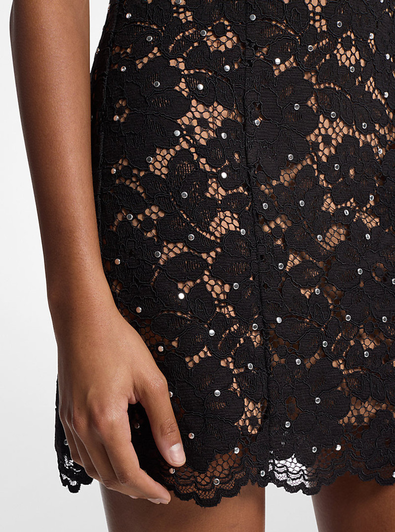 Studded Corded Floral Lace Mini Dress 3
