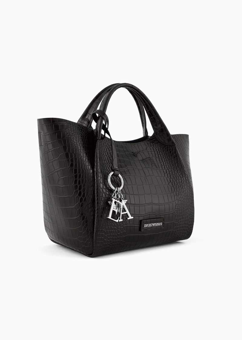 EMPORIO ARMANI Shopper bag with mock-croc finish and logo charm outlook