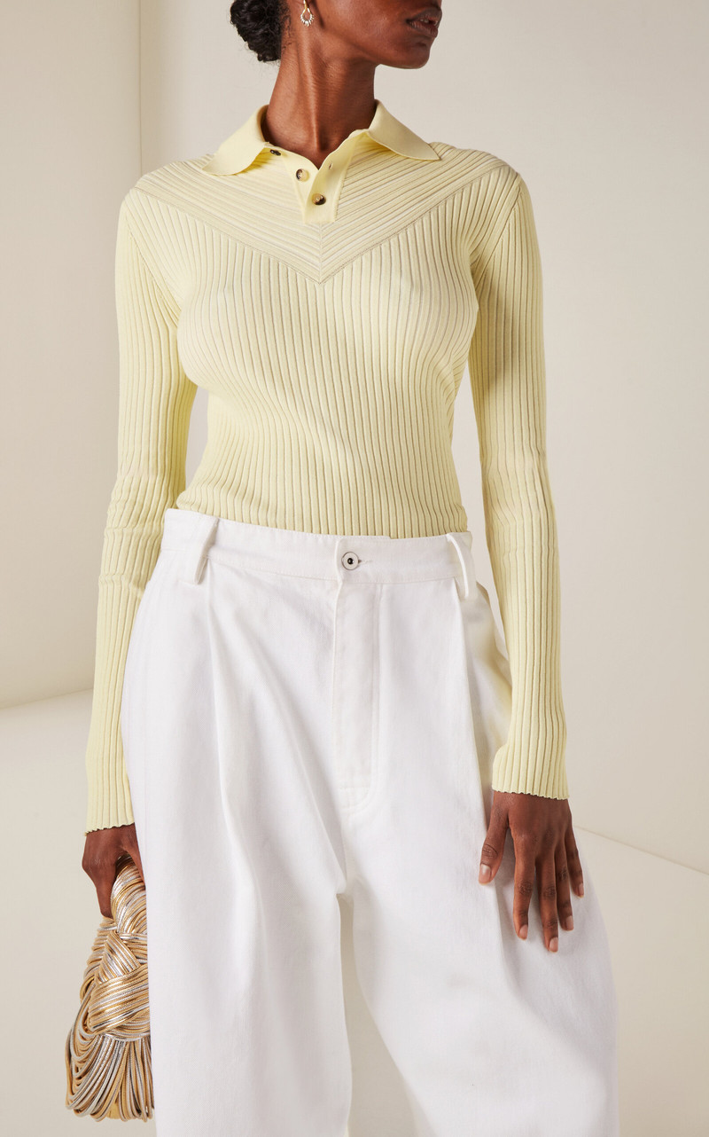 Bottega Veneta Ribbed Cotton-Blend Polo Shirt yellow outlook