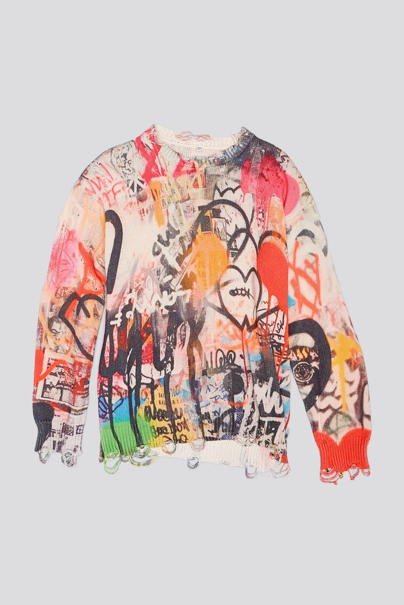 PRINTED BOYFRIEND SWEATER - HEART GRAFFITI PRINT - R13 1