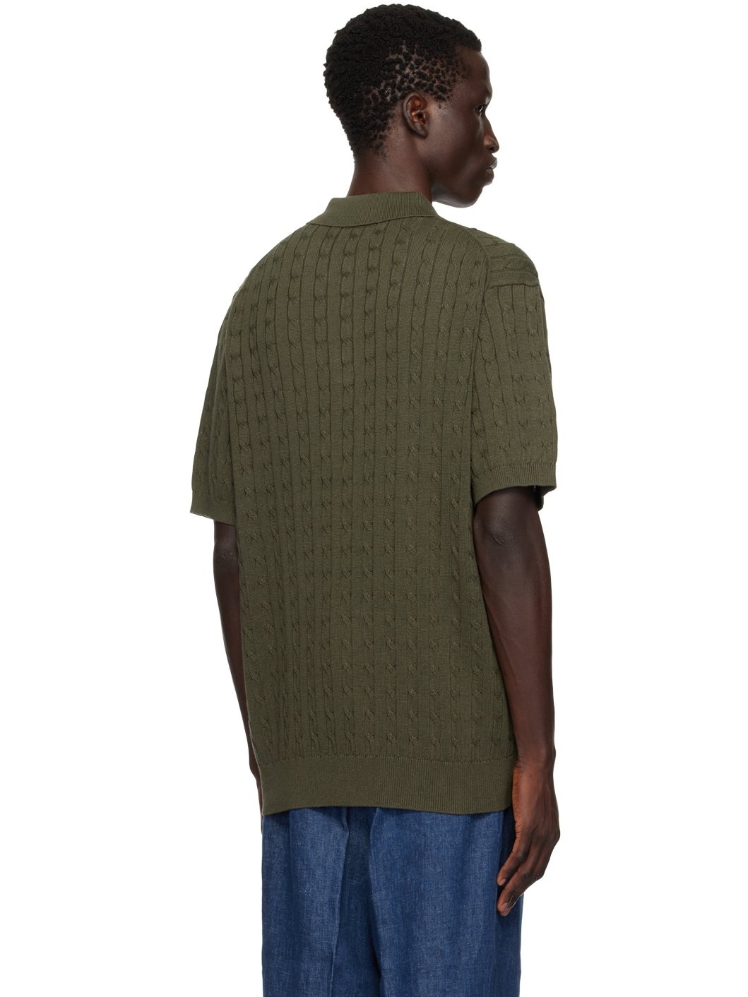 Khaki Cable Knit Polo - 3