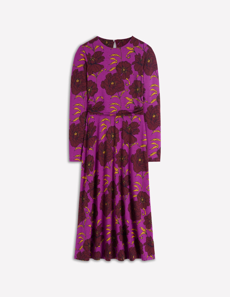 Ruched Jersey Midi Dress-Regal Purple, Peony Bloom 1