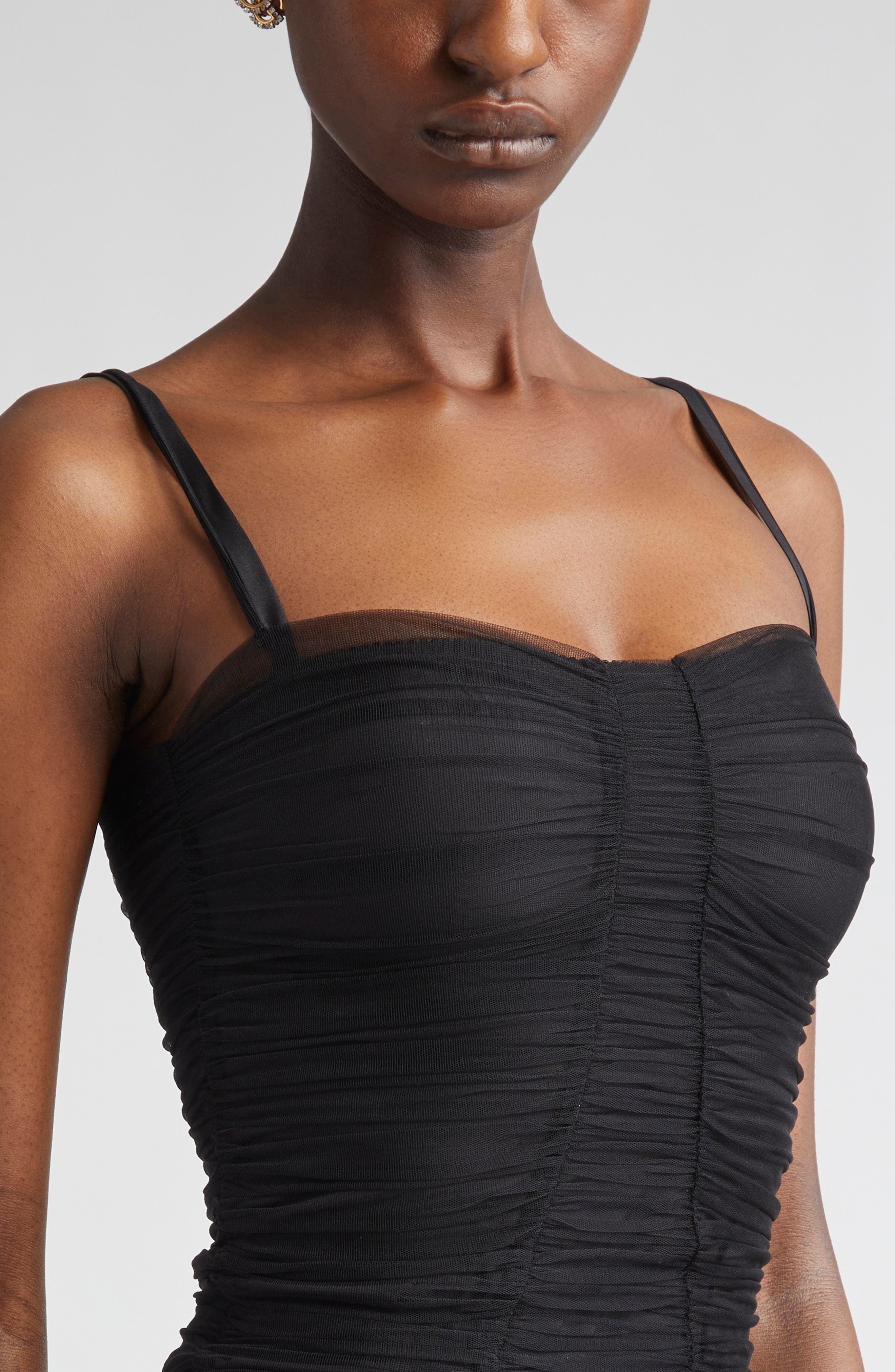 Dolce&Gabbana Sheer Ruched Mesh Midi Dress in N0000 Nero at Nordstrom - 4