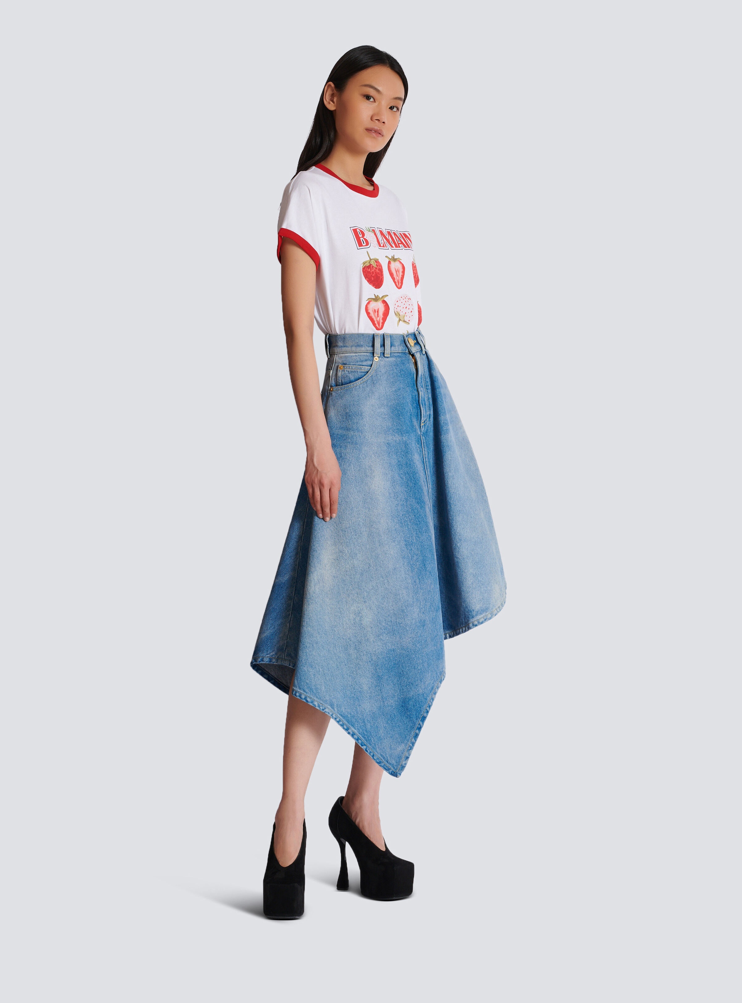 Pleated asymmetric denim skirt - 3