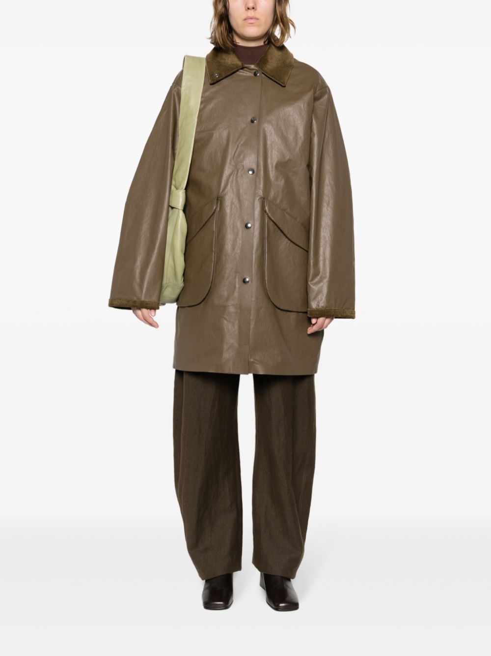 corduroy-collar button-up coat - 2