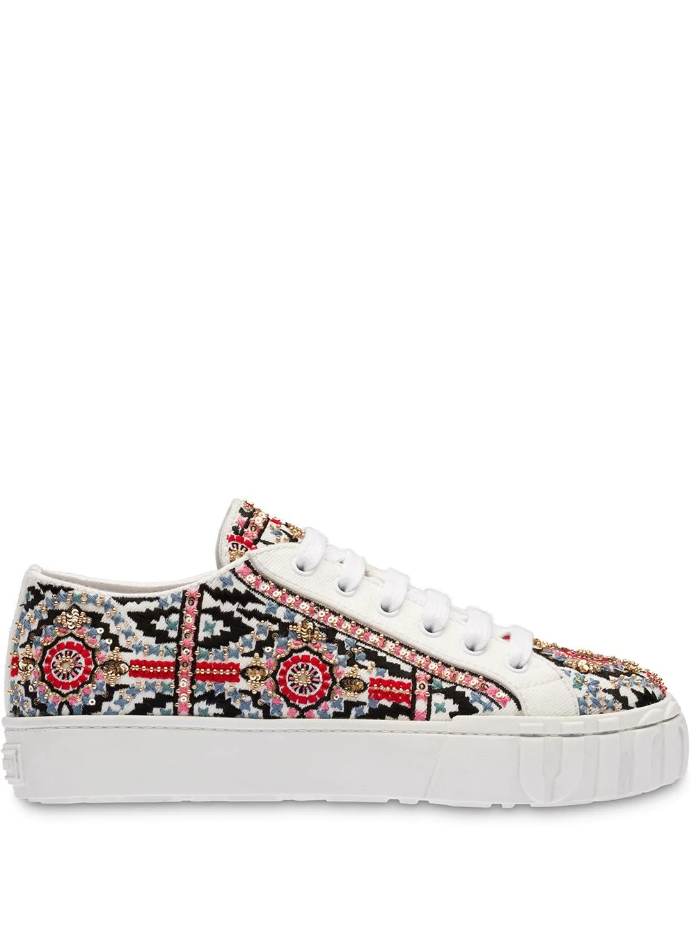 embroidered denim sneakers - 1