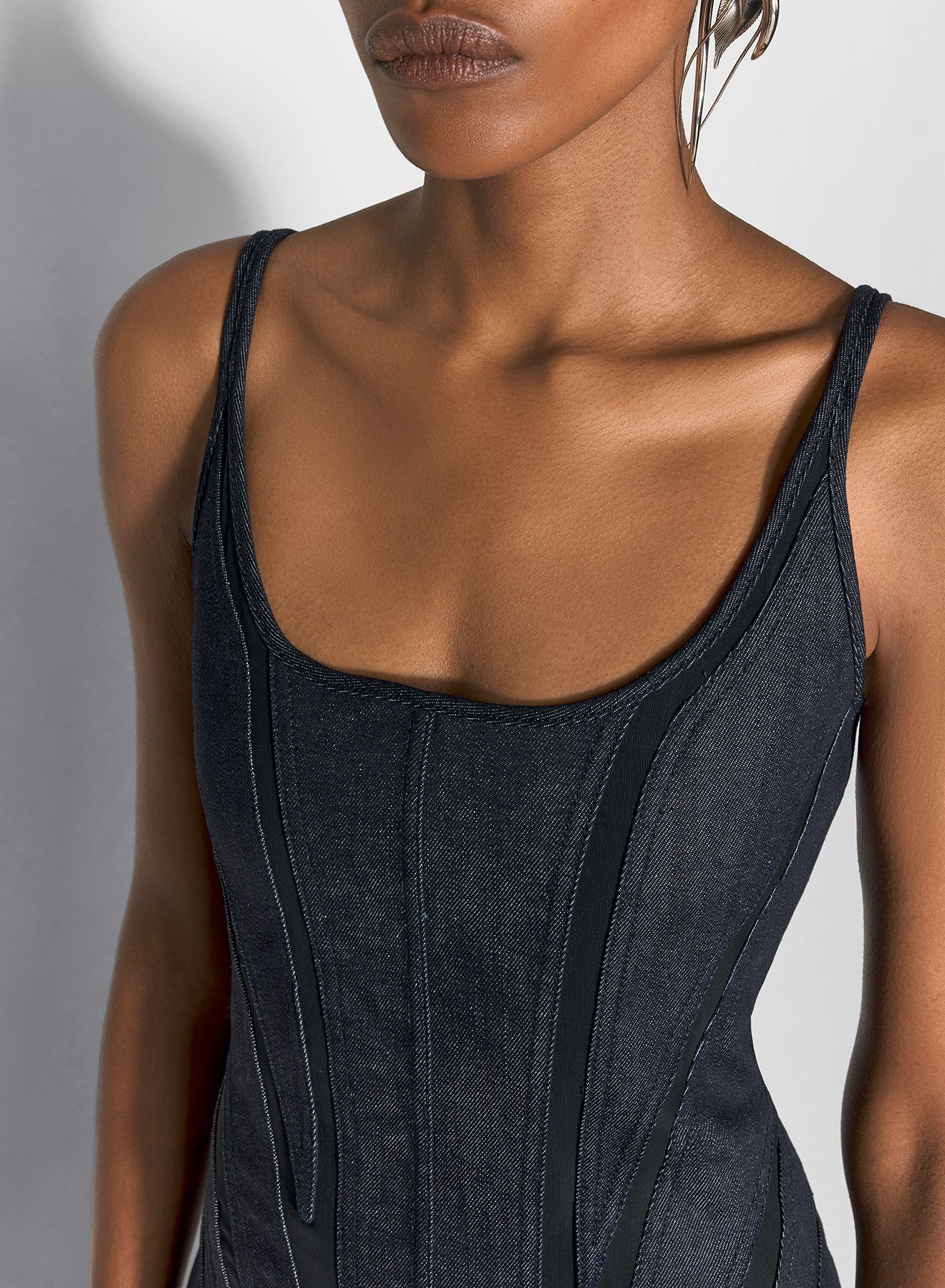 black mesh raw denim dress - 3