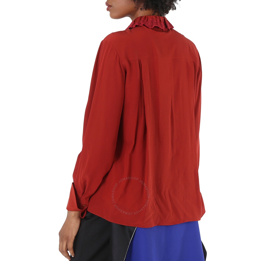Chloe Ladies Peppery Red Ruffle-Neck Silk Shirt - 6