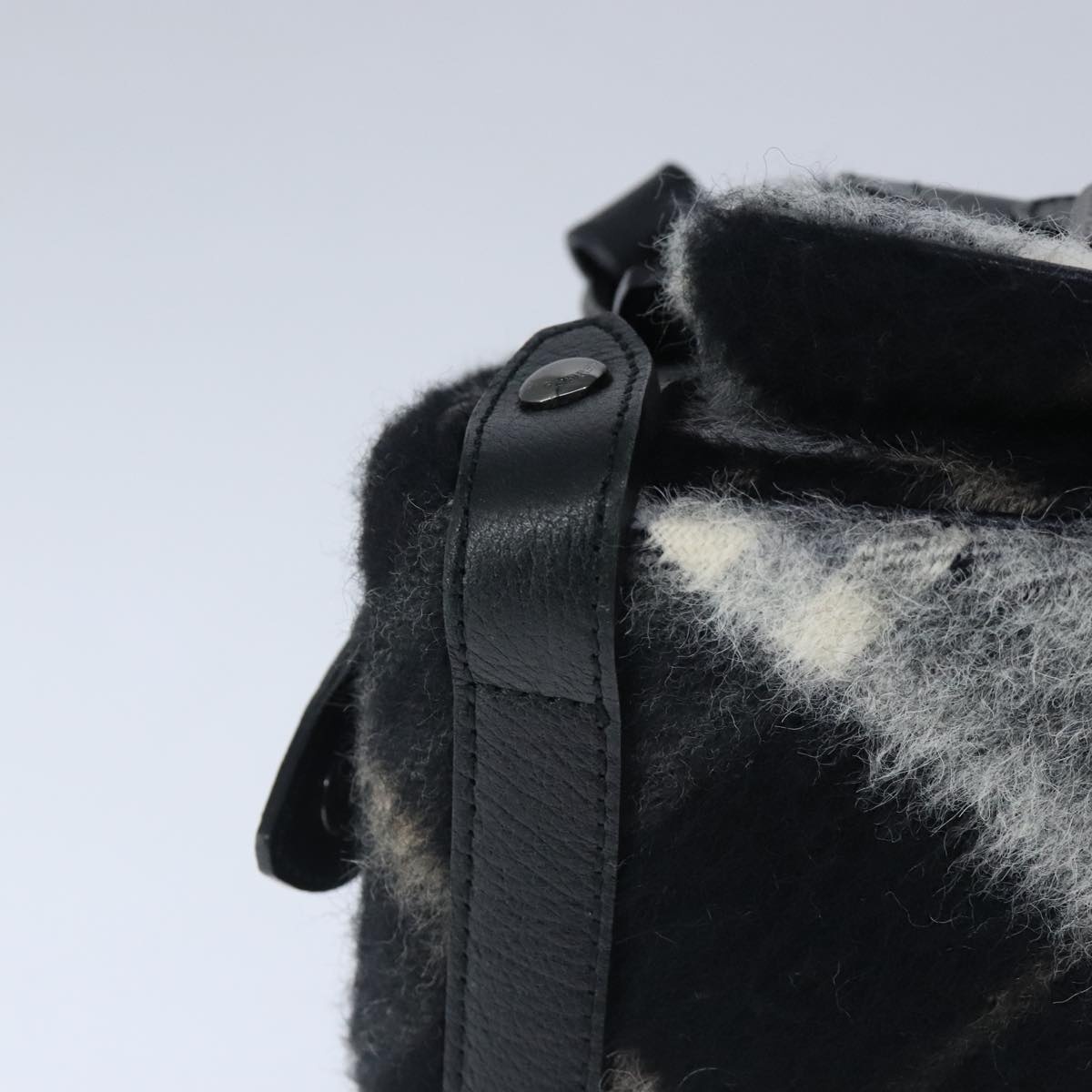 Burberry Nova Check Blue Label Shoulder Bag Wool Leather Black - 9