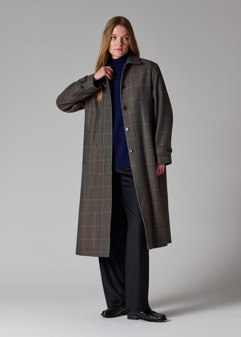 Women's Brown Multi-Houndstooth Wool-Blend Coat 7
