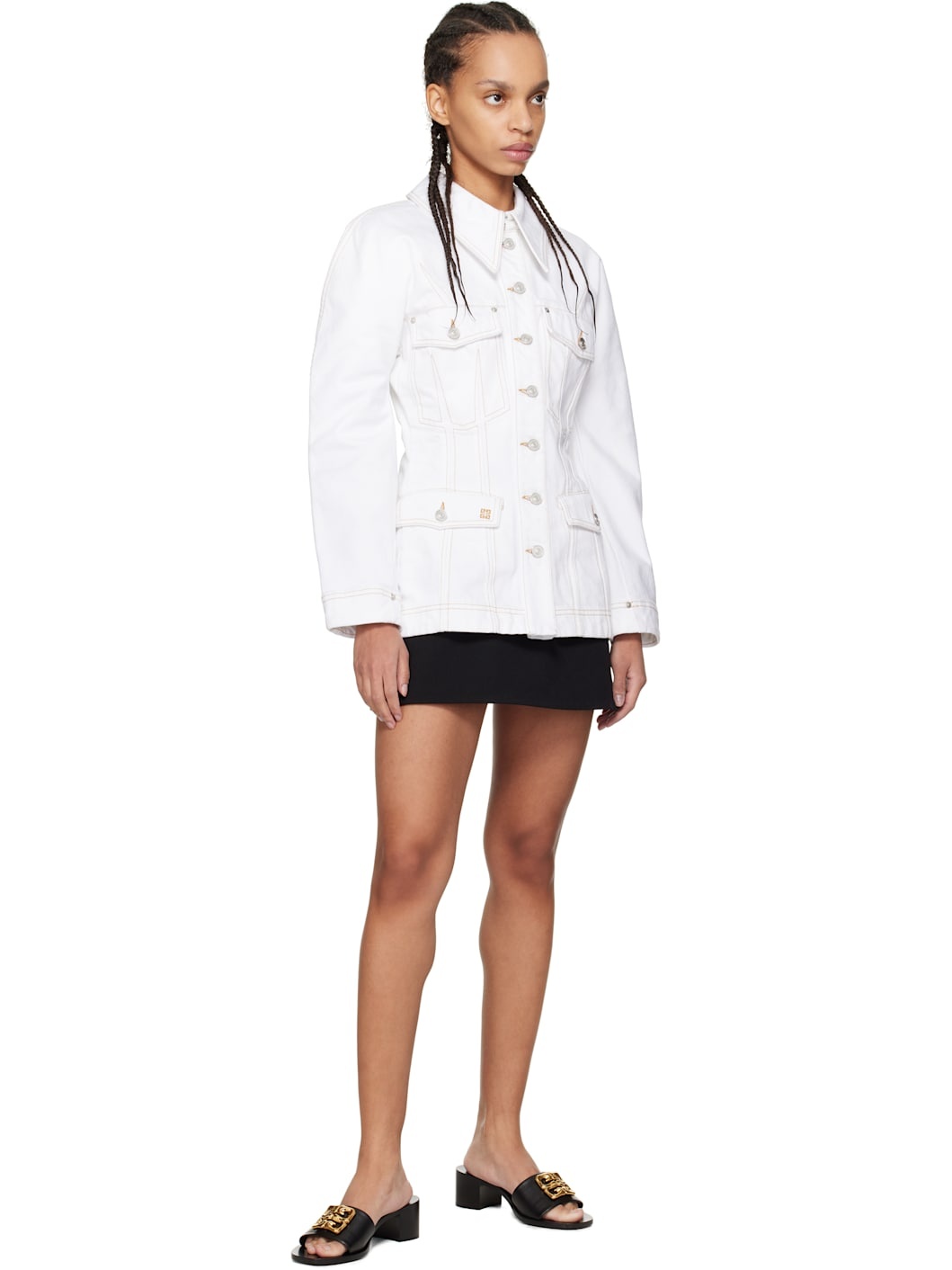 White O Shaped Sleeves Denim Jacket - 4