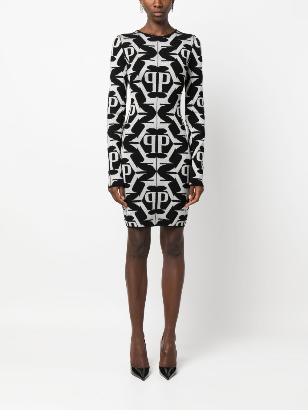 Hexagon monogram-jacquard lurex minidress - 3