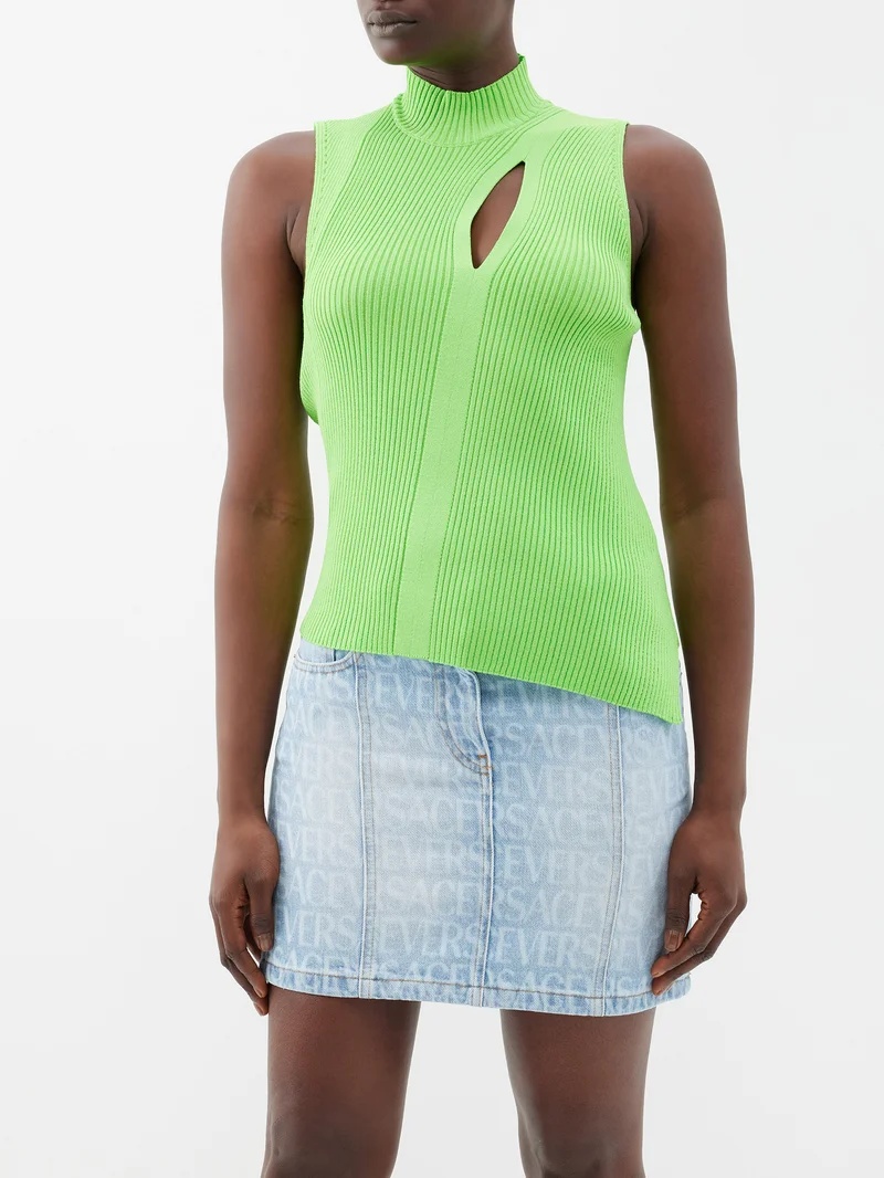 Asymmetric cutout ribbed-knit tank top - 1