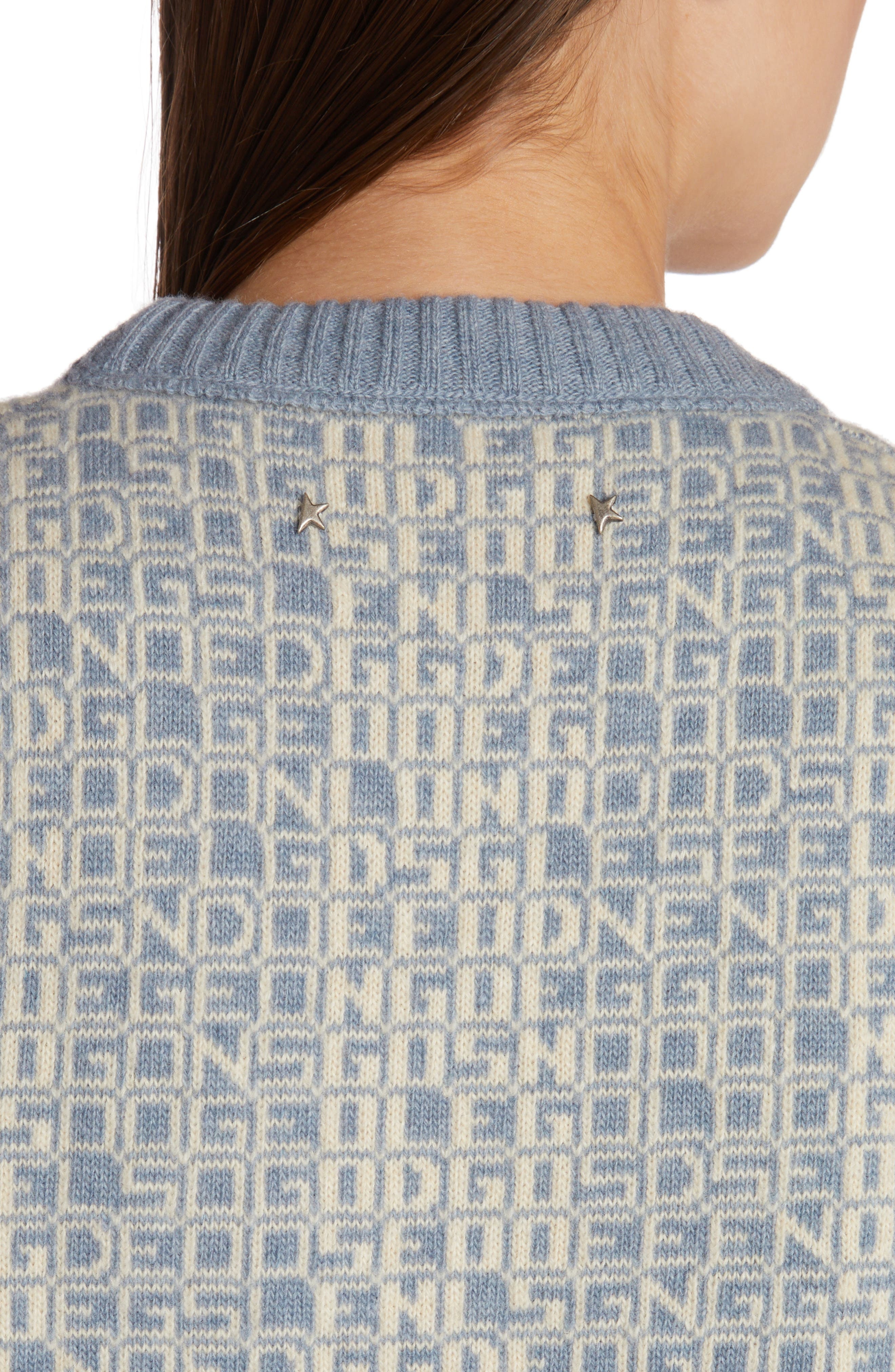 Golden Goose Logo Jacquard Wool & Cashmere Crop Sweater in Spring Lake/Lambs Wool at Nordstrom - 4
