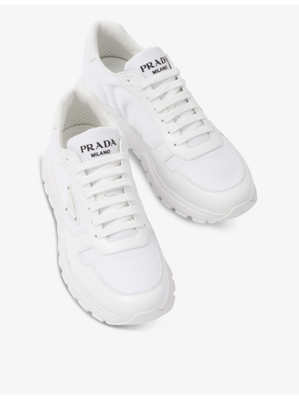 Re-Nylon brand-plaque leather and recycled-nylon low-top trainers - 2