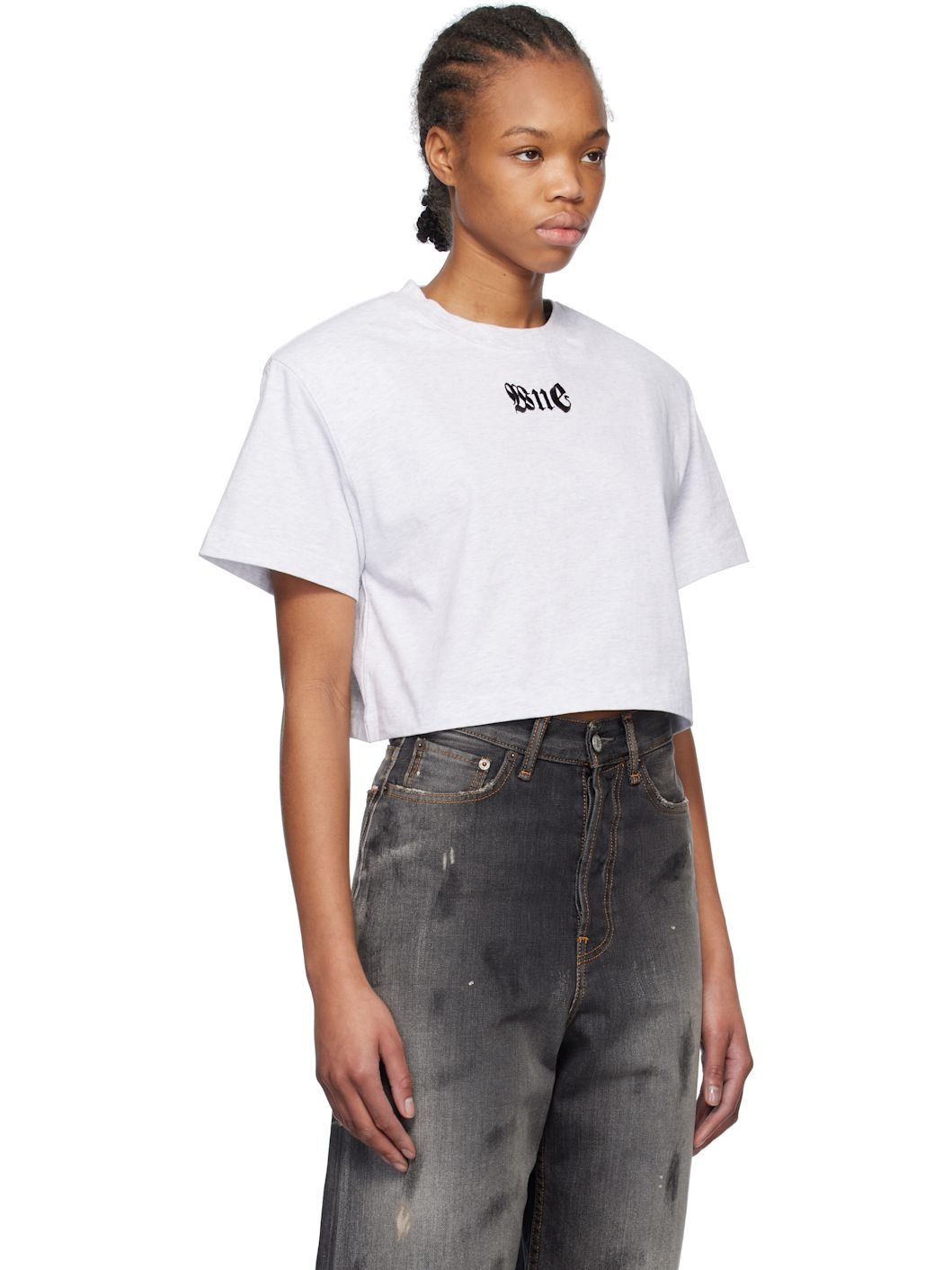 Gray Shoulder Pad Cropped T-shirt - 2