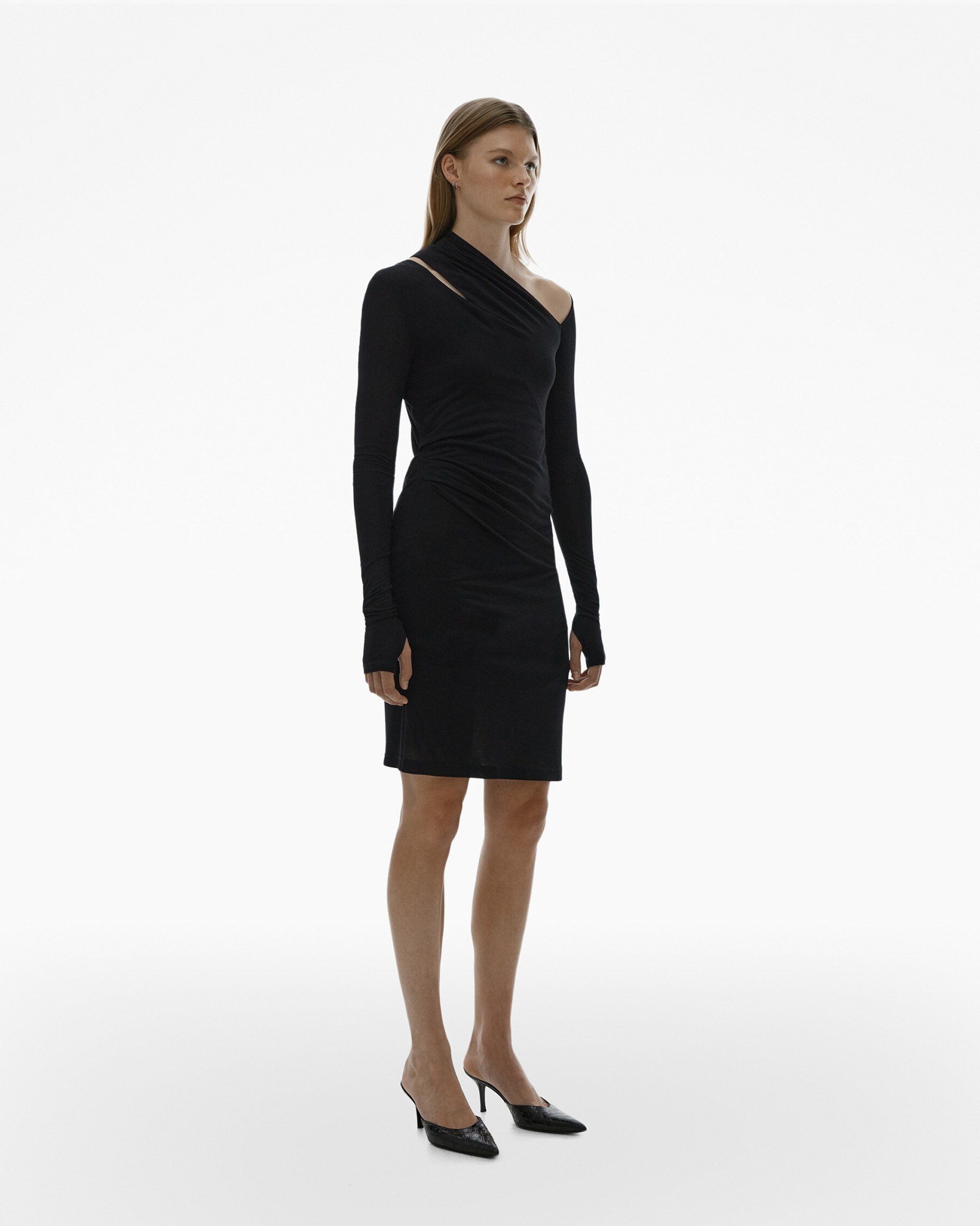 RIBBED ASYMMETRIC MINI DRESS - 5