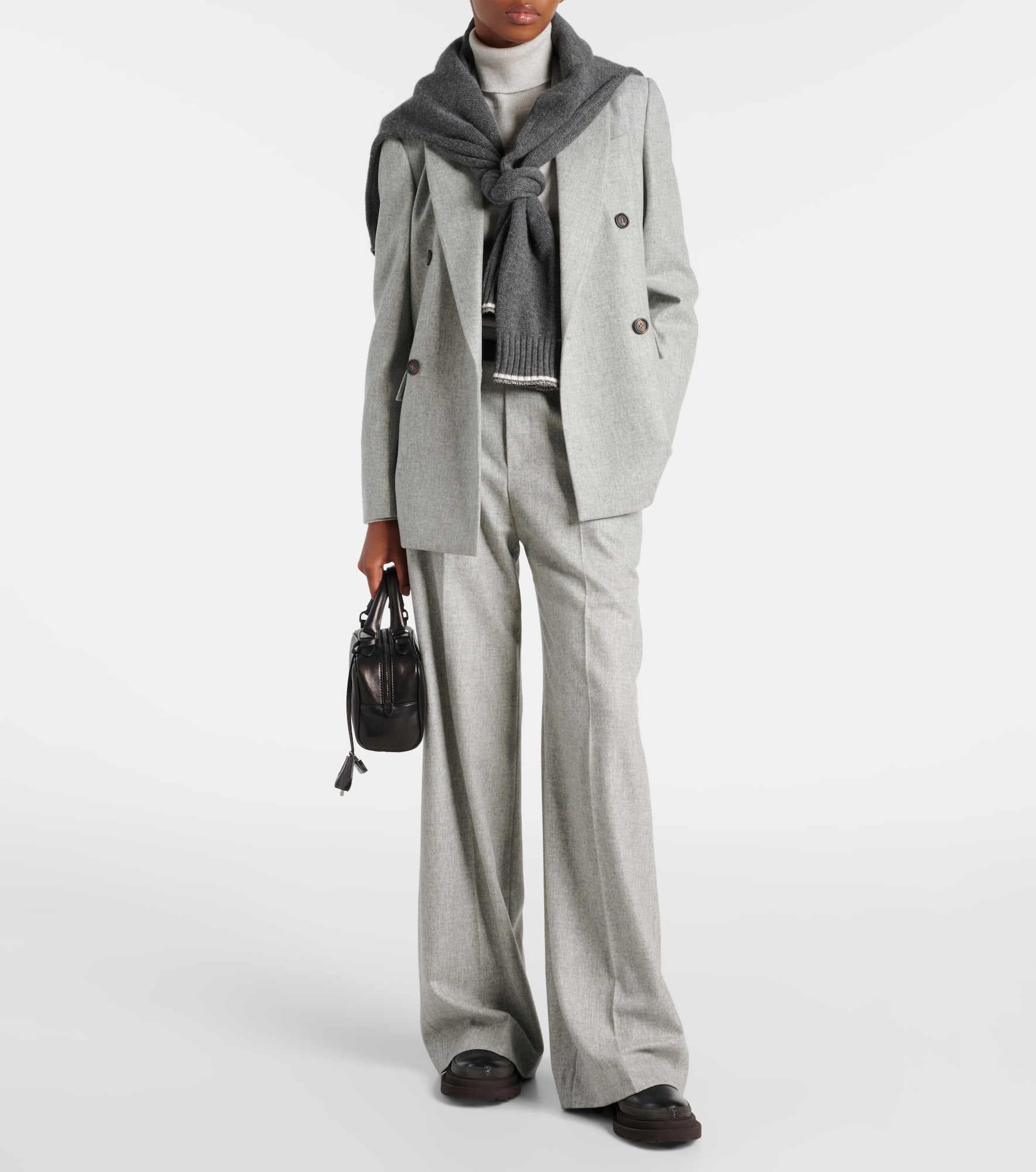 Wool and cashmere flannel wide-leg pants - 2