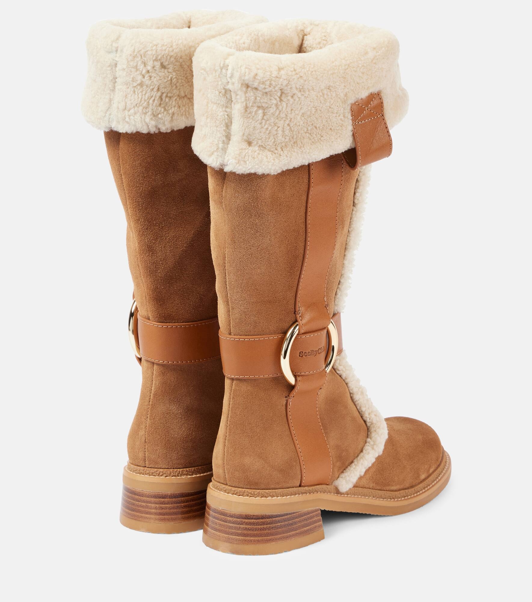 New Ring suede and shearling knee-high boots - 3