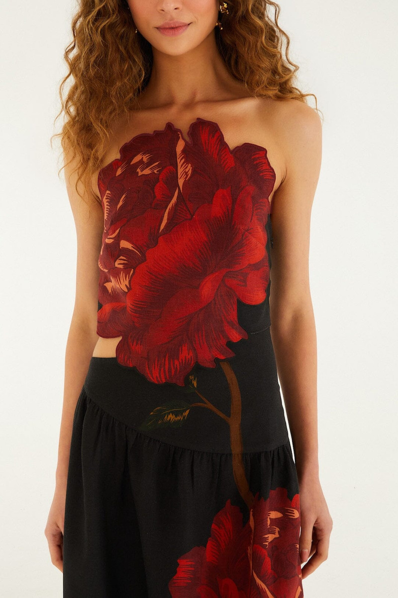 FARM RIO Black Rosalia Artisanal Lenzing Ecovero Euroflax Midi Dress outlook