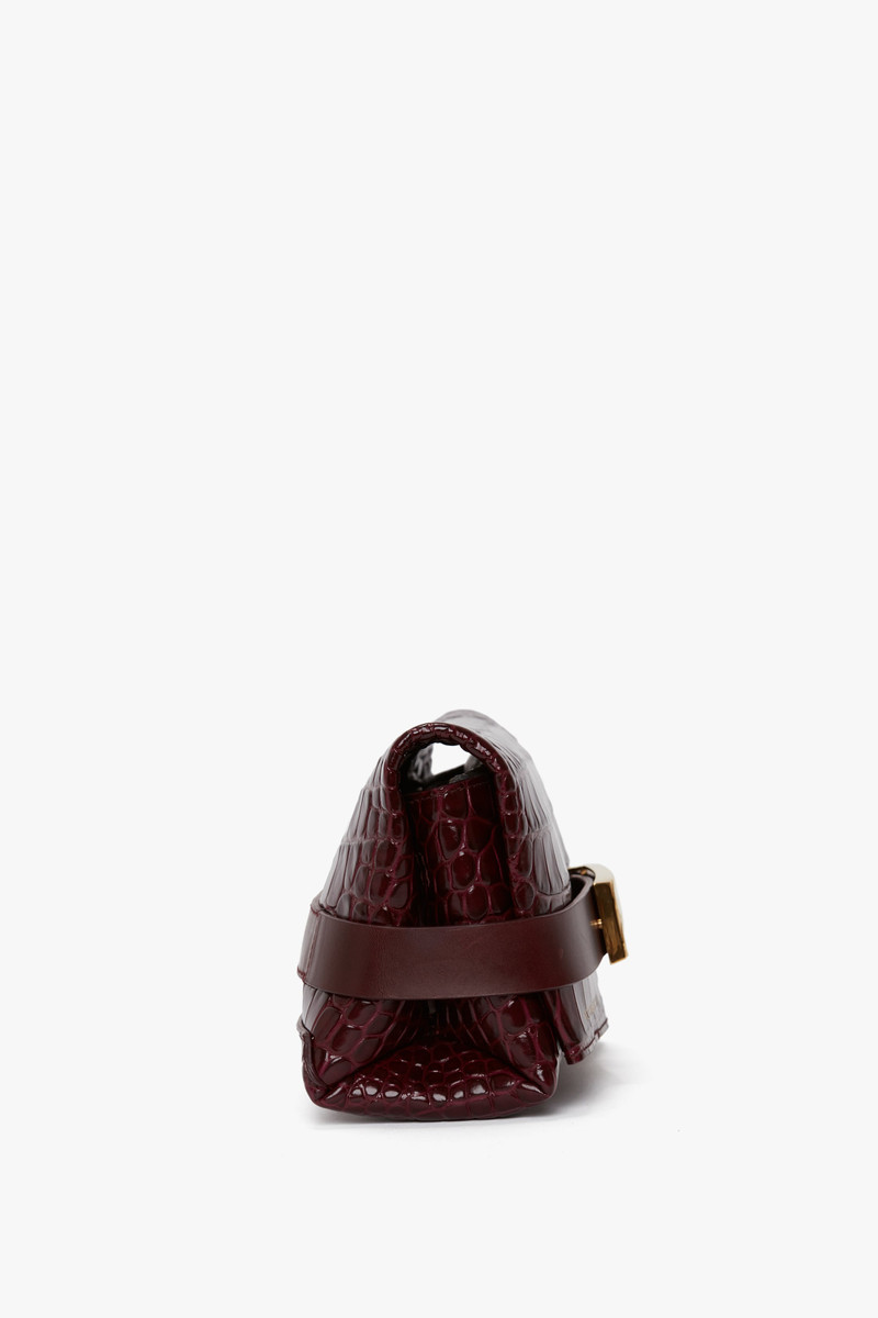 Exclusive Mini B Pouch Bag In Croc Embossed Burgundy Leather 3