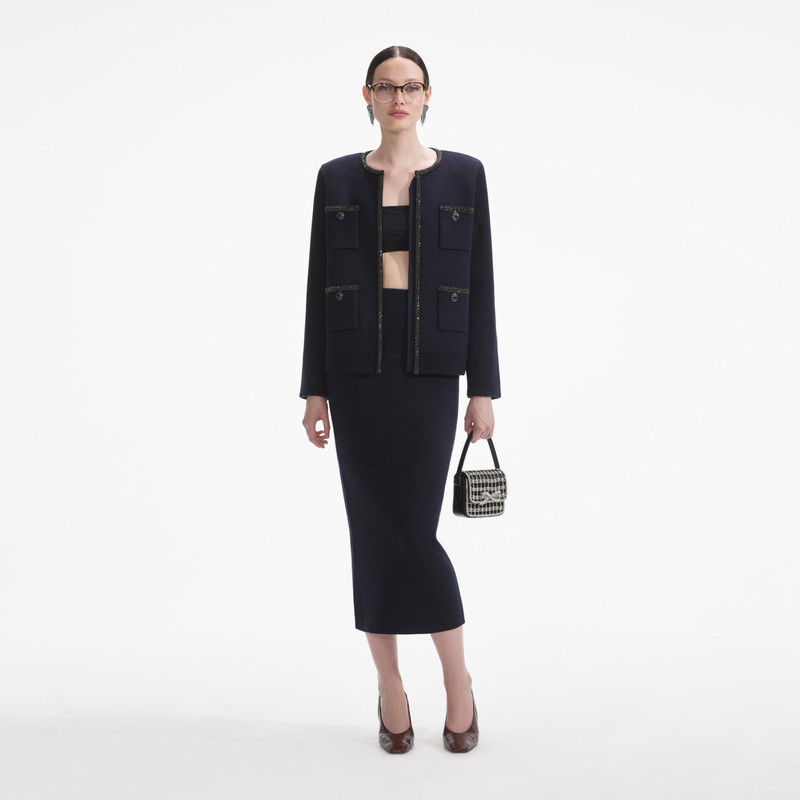 Navy Embellished Knit Cardigan 1