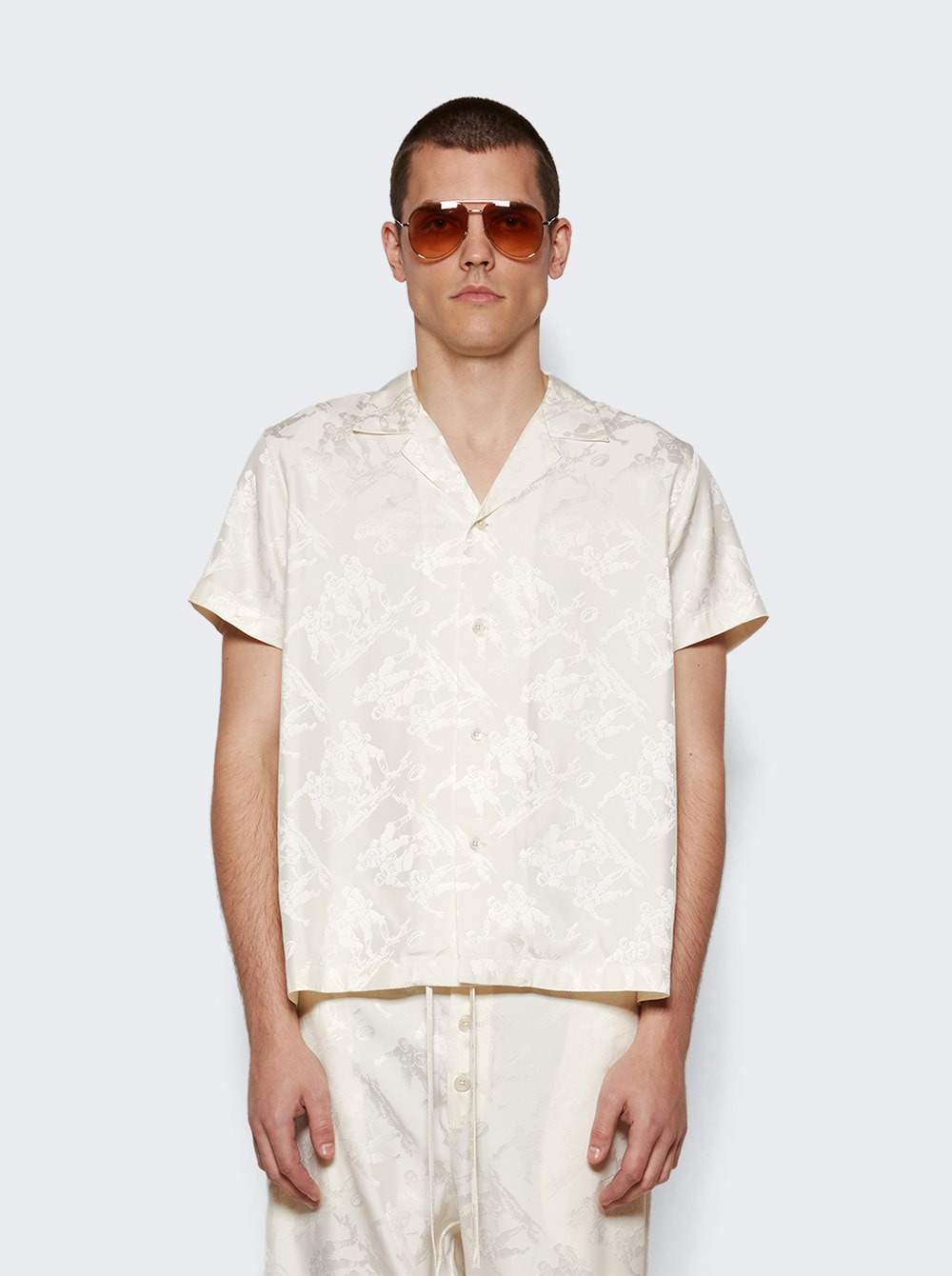 Football Jacquard Bowling Shirt Cream - 3