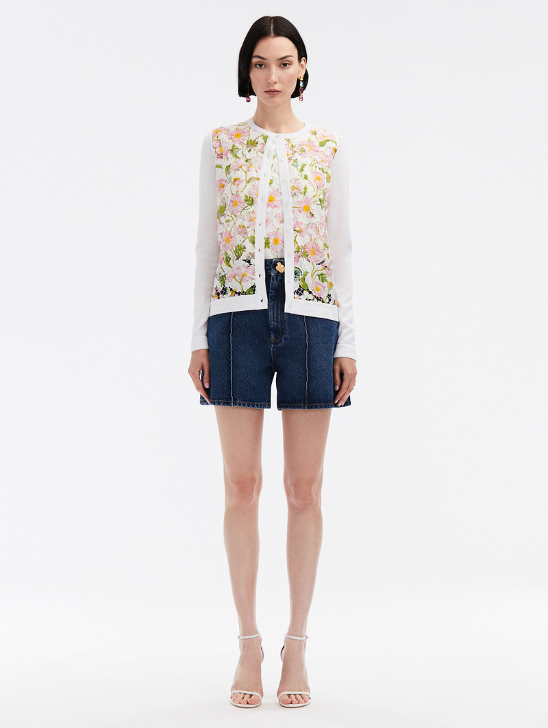 Oscar de la Renta MIXED BOTANICAL PRINTED INSET CARDIGAN outlook