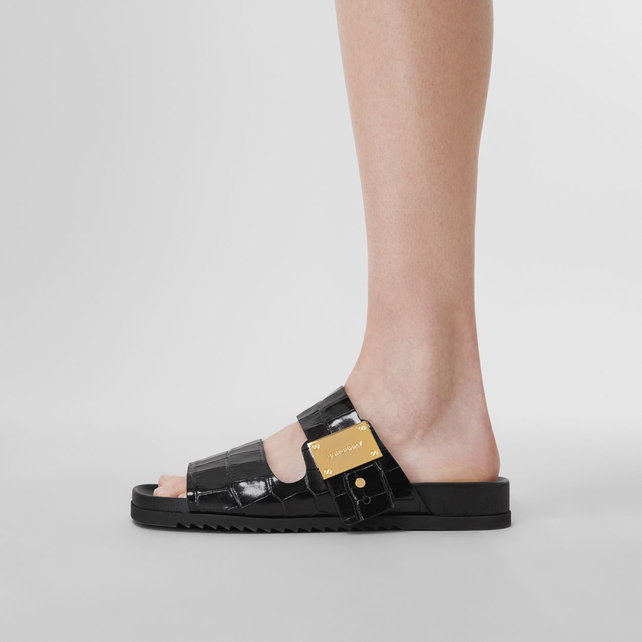 Logo Detail Embossed Leather Sandals - 3