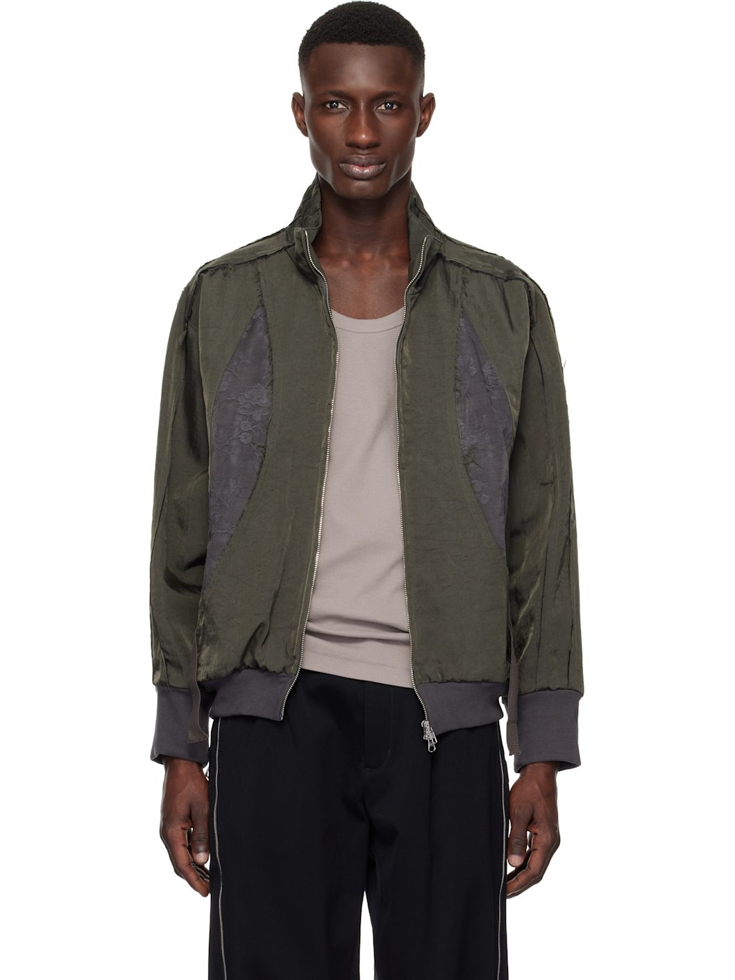 Khaki & Gray Teardrop Track Jacket - 1