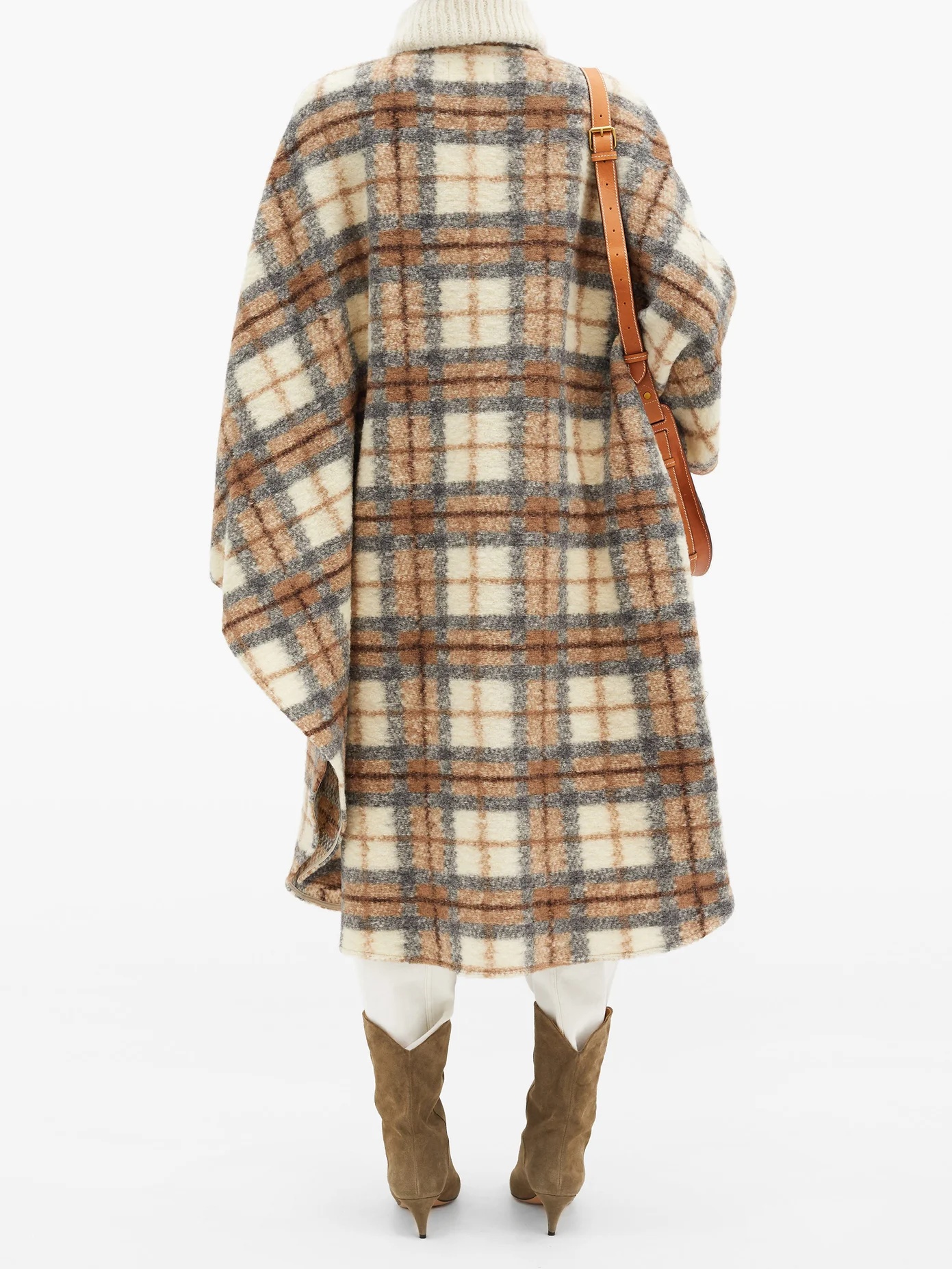 Gabin roll-neck checked wool-blend cape coat - 5