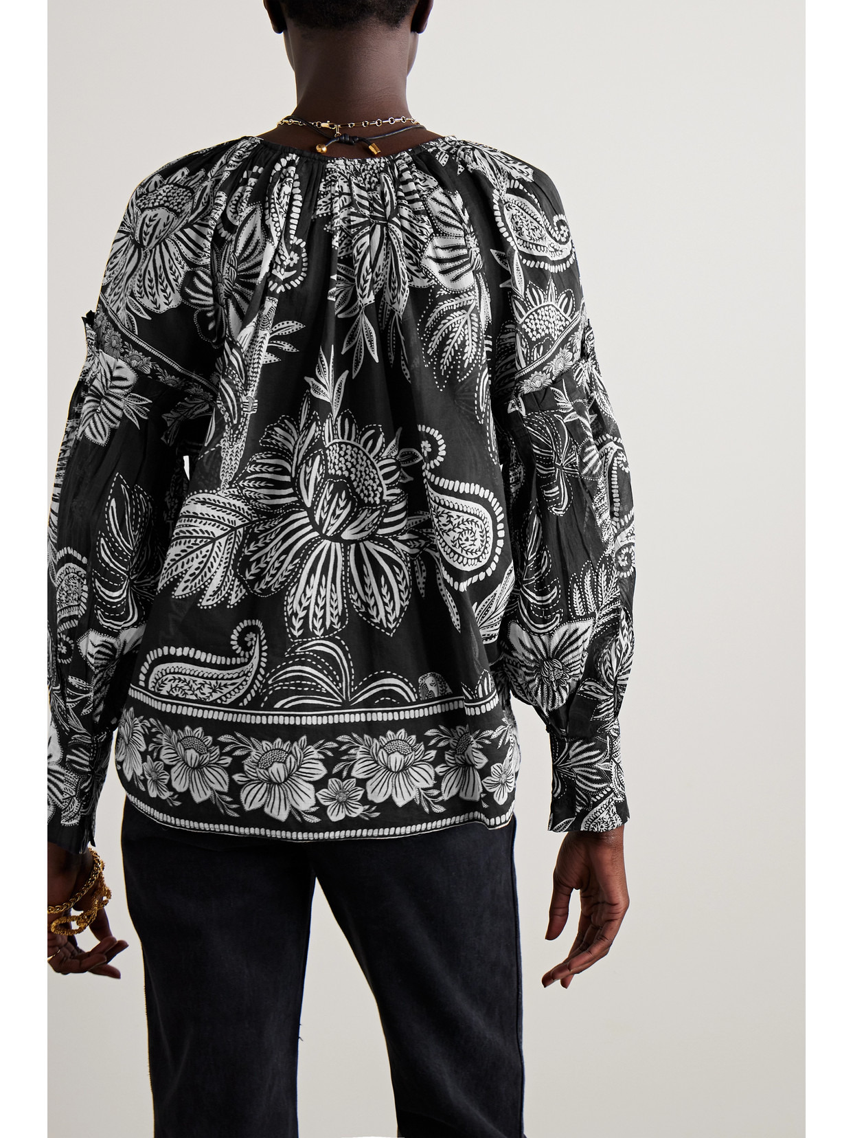 Tie-detailed Bead-embellished Printed Cotton-voile Blouse - 3