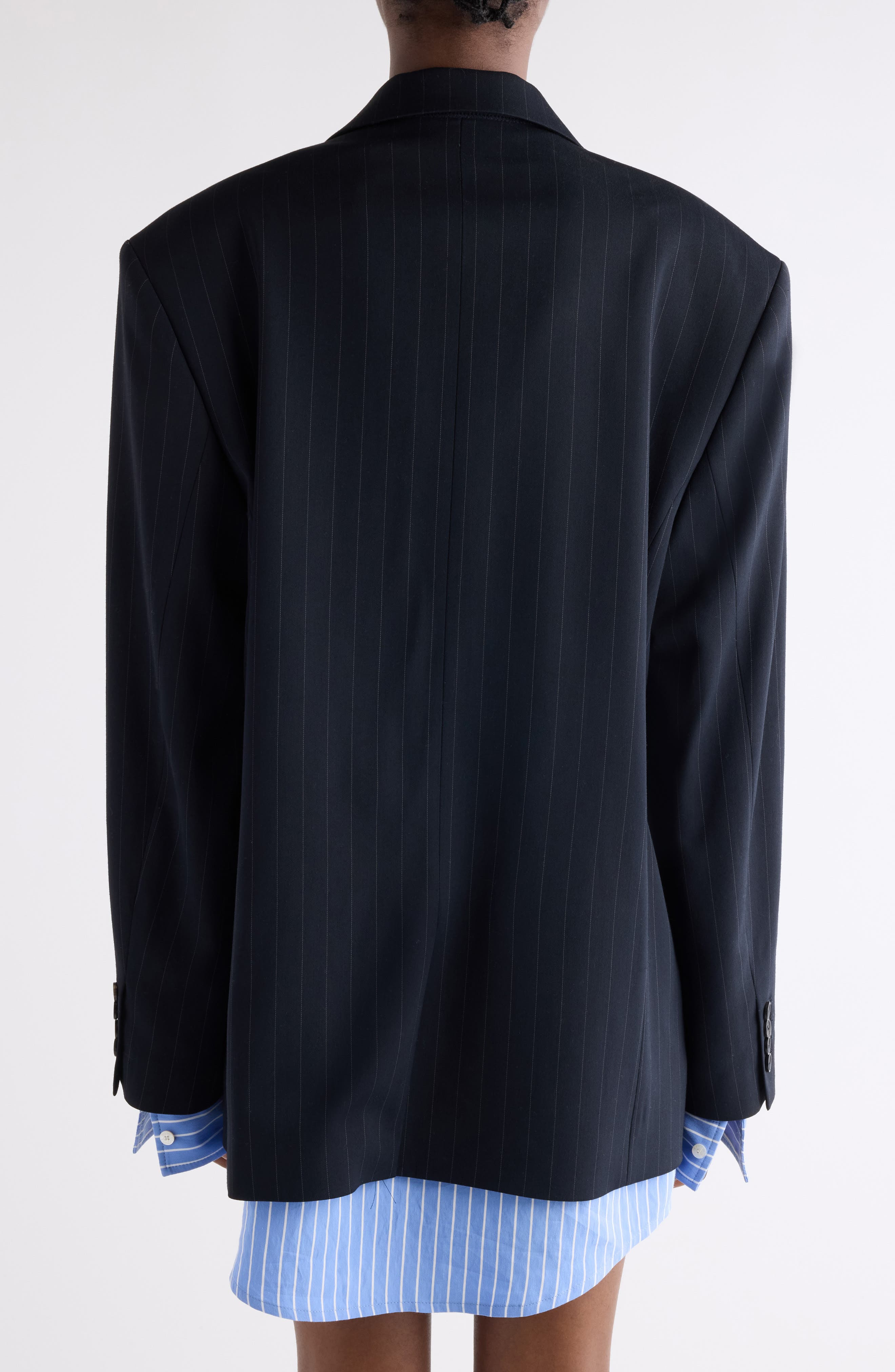 Acne Studios Julaga Layered Fluid Pinstripe Blazer in Navy at Nordstrom - 4