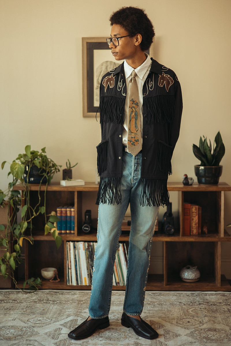 Kapital Stretch Nylon Fringed Coach JKT - Black outlook