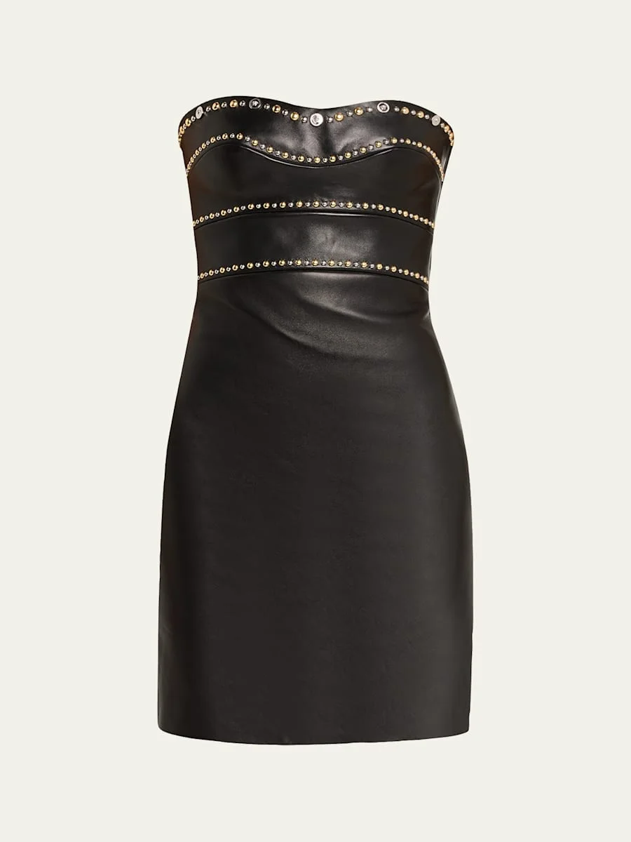 Embellished Strapless Nappa Leather Mini Dress - 1