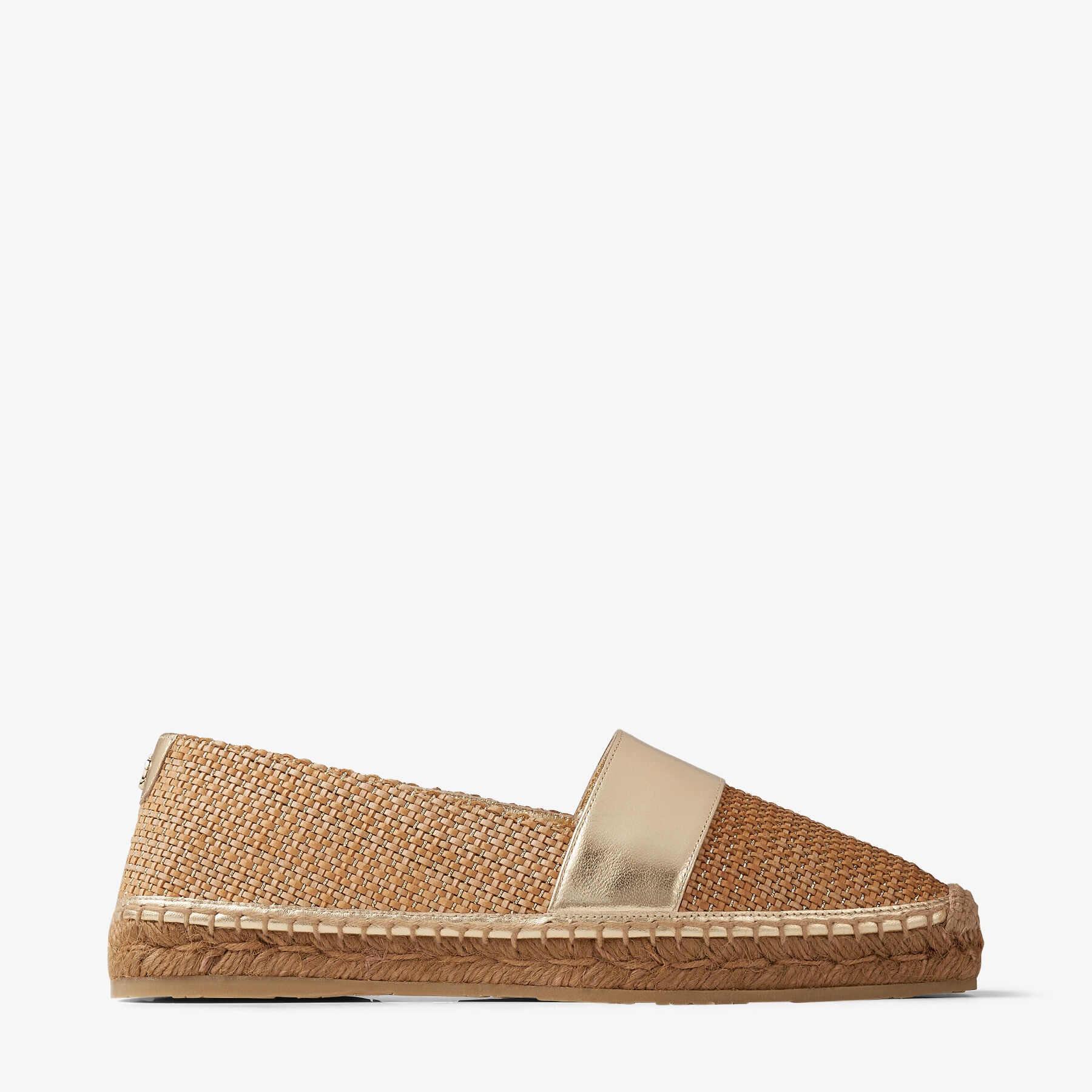 Dru Flat
Gold Metallic Nappa and Natural Woven Fabric Espadrilles - 1