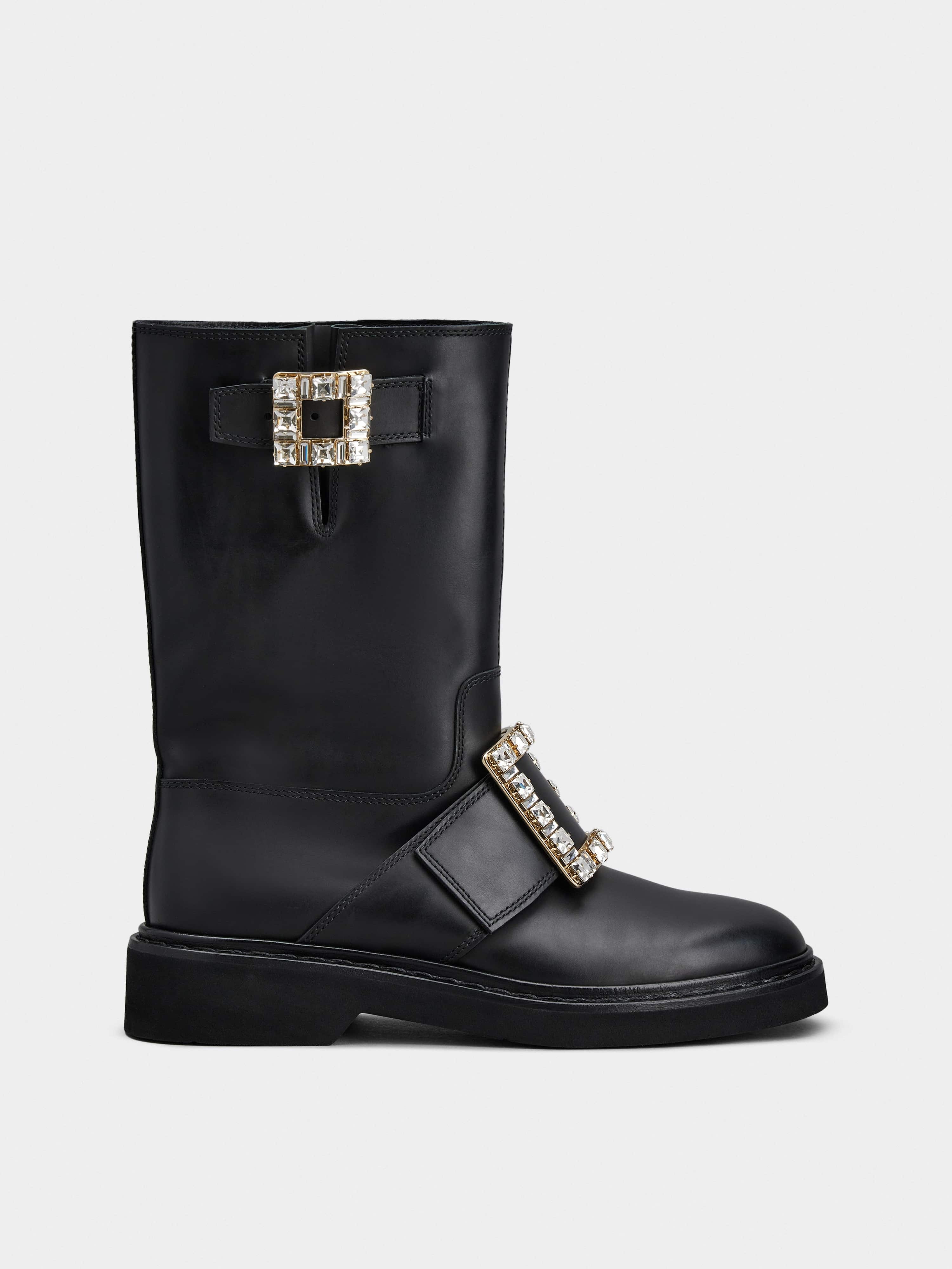 Viv' Rangers Strass Buckle Biker Boots in Leather - 1