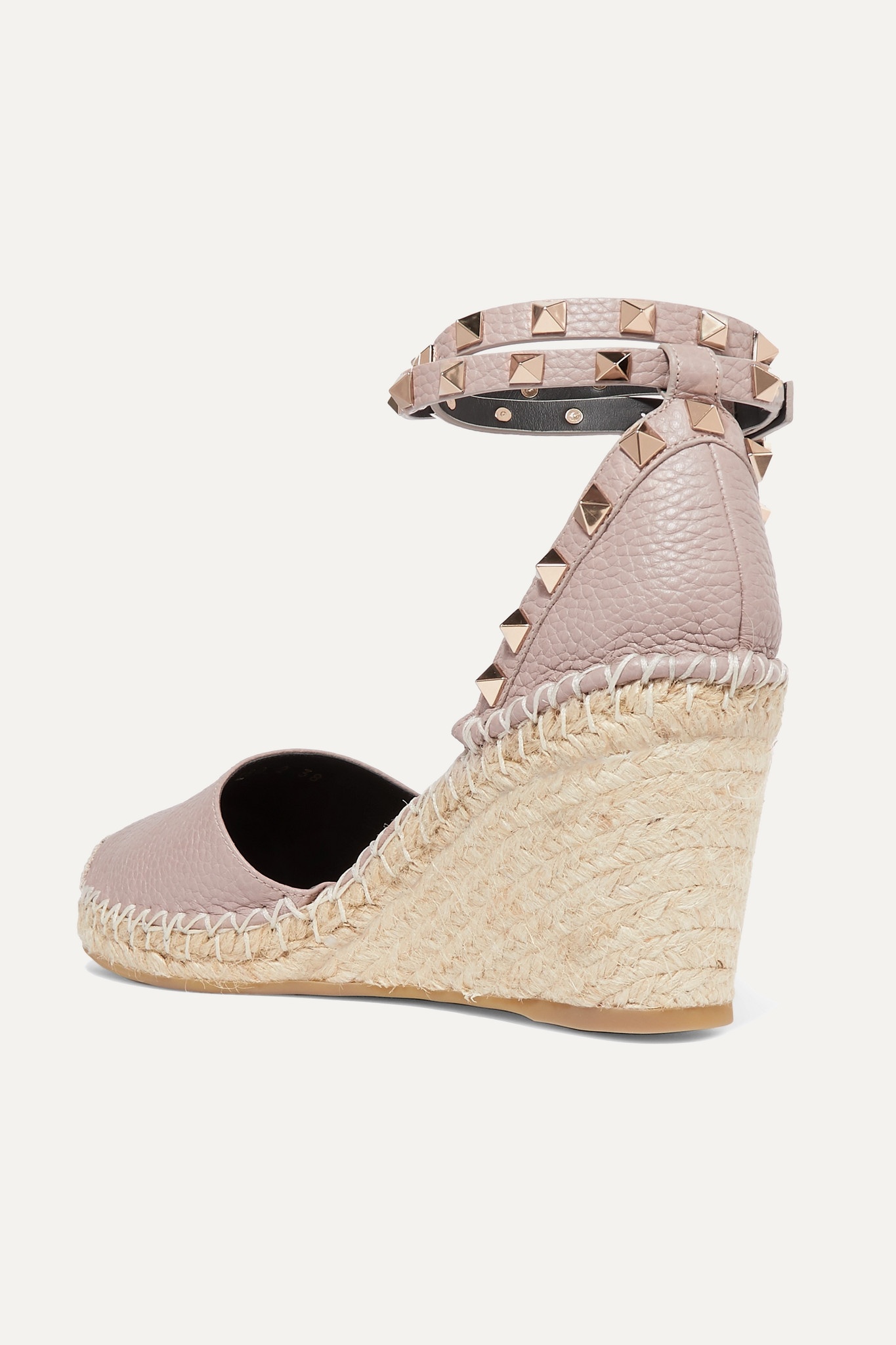 Valentino Garavani Rockstud Double 85 textured-leather wedge espadrilles - 3